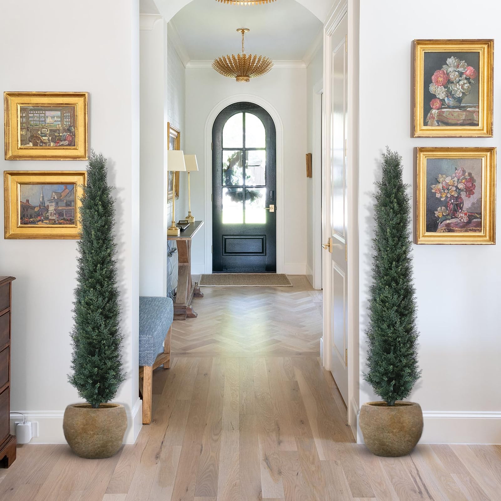 Artificial Topiary Cedar Tree Outdoor Uv Resistant, 5.5 Ft Faux Cypress Topar…