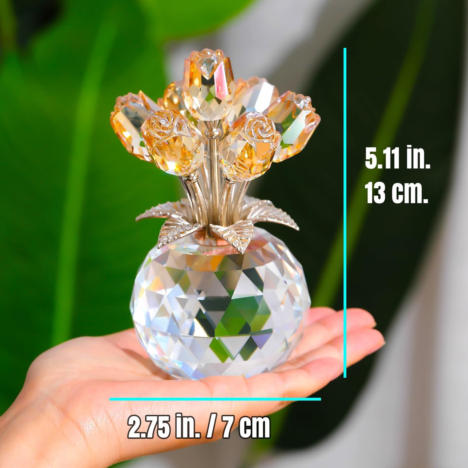 Ornalrist Crystal Gold Roses Figurine, Glass Roses Bouquet Collectible Decor …