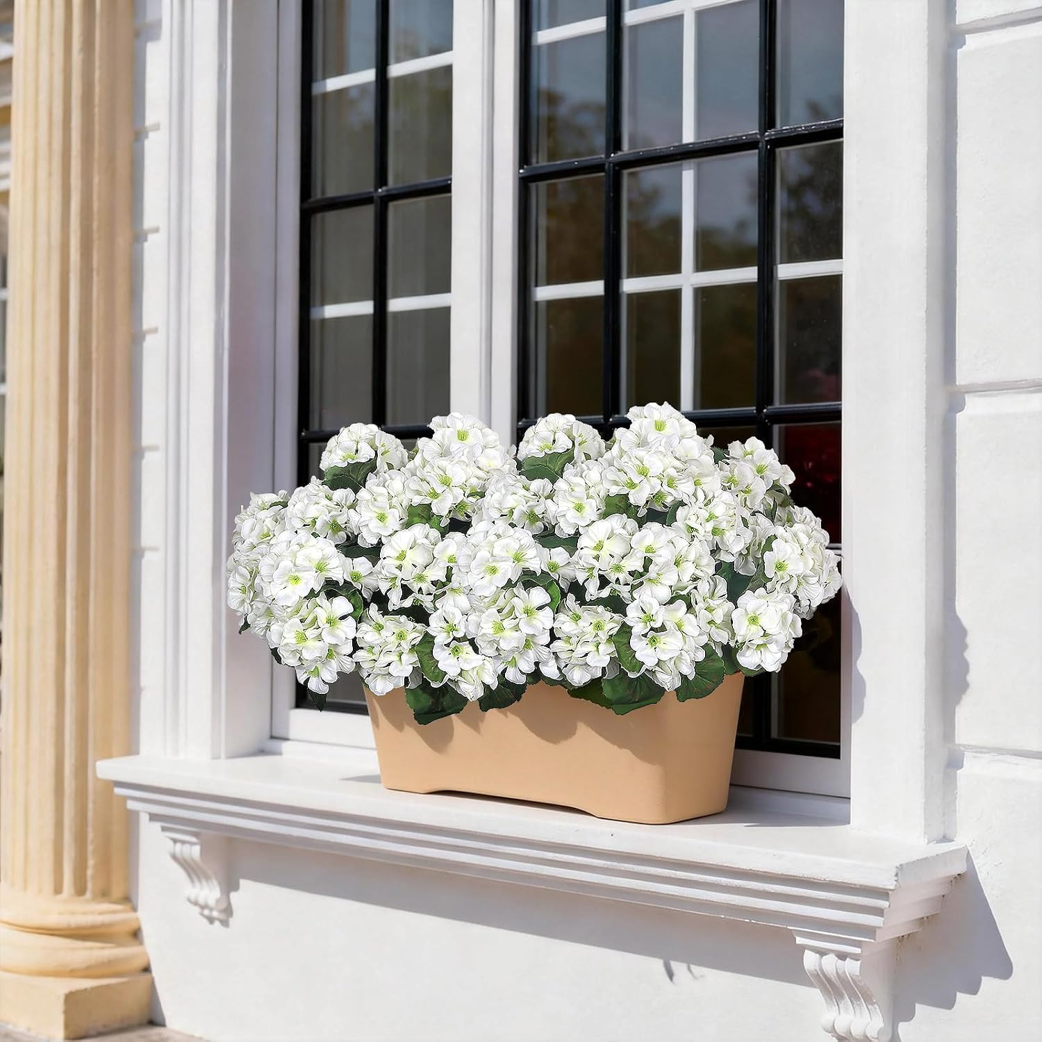 12 Pcs UV Resistant White Faux Geraniums for Outdoor Decor and Planters