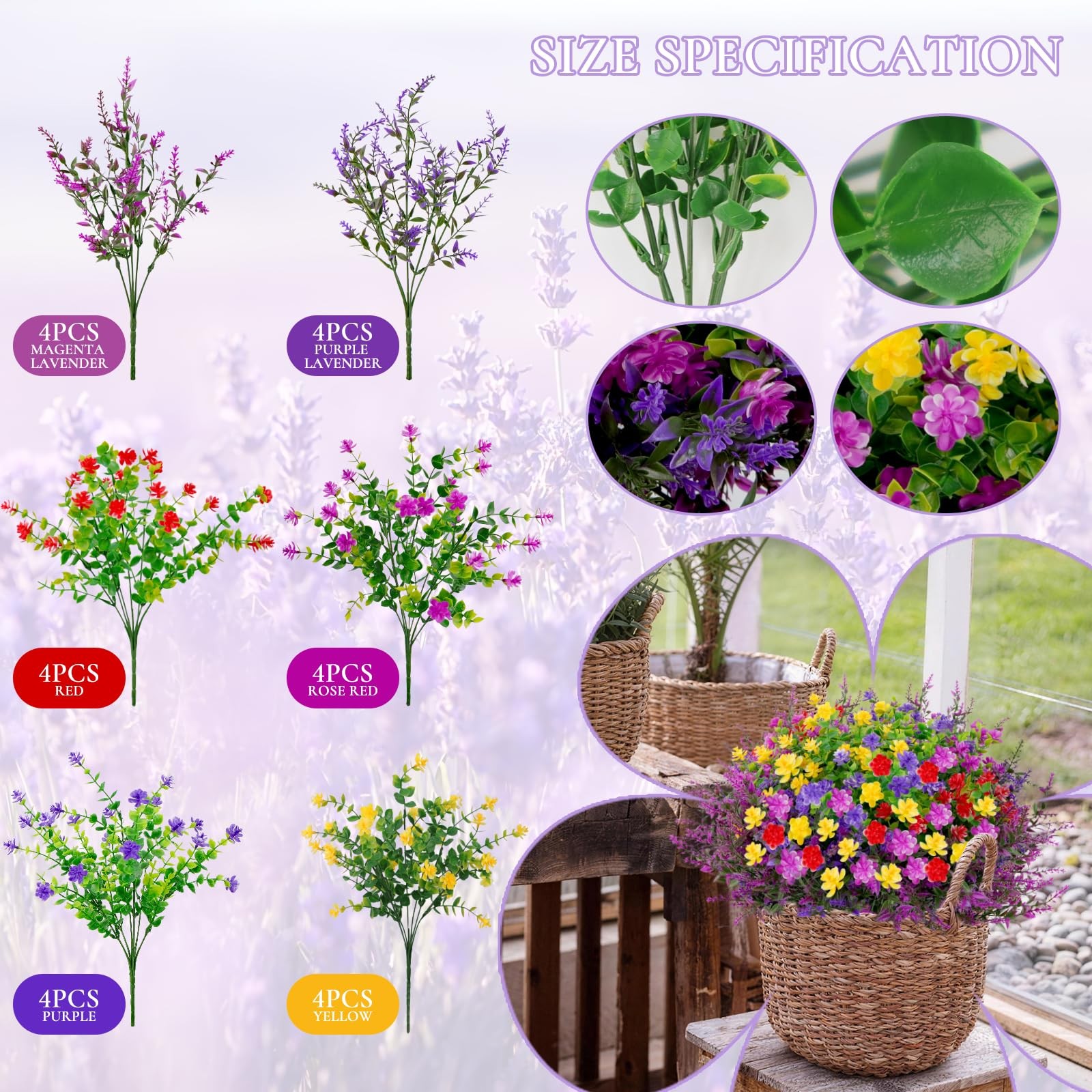 Best 24 Bundles UV Resistant Artificial Outdoor Flowers, Fake Flowers Bulk for