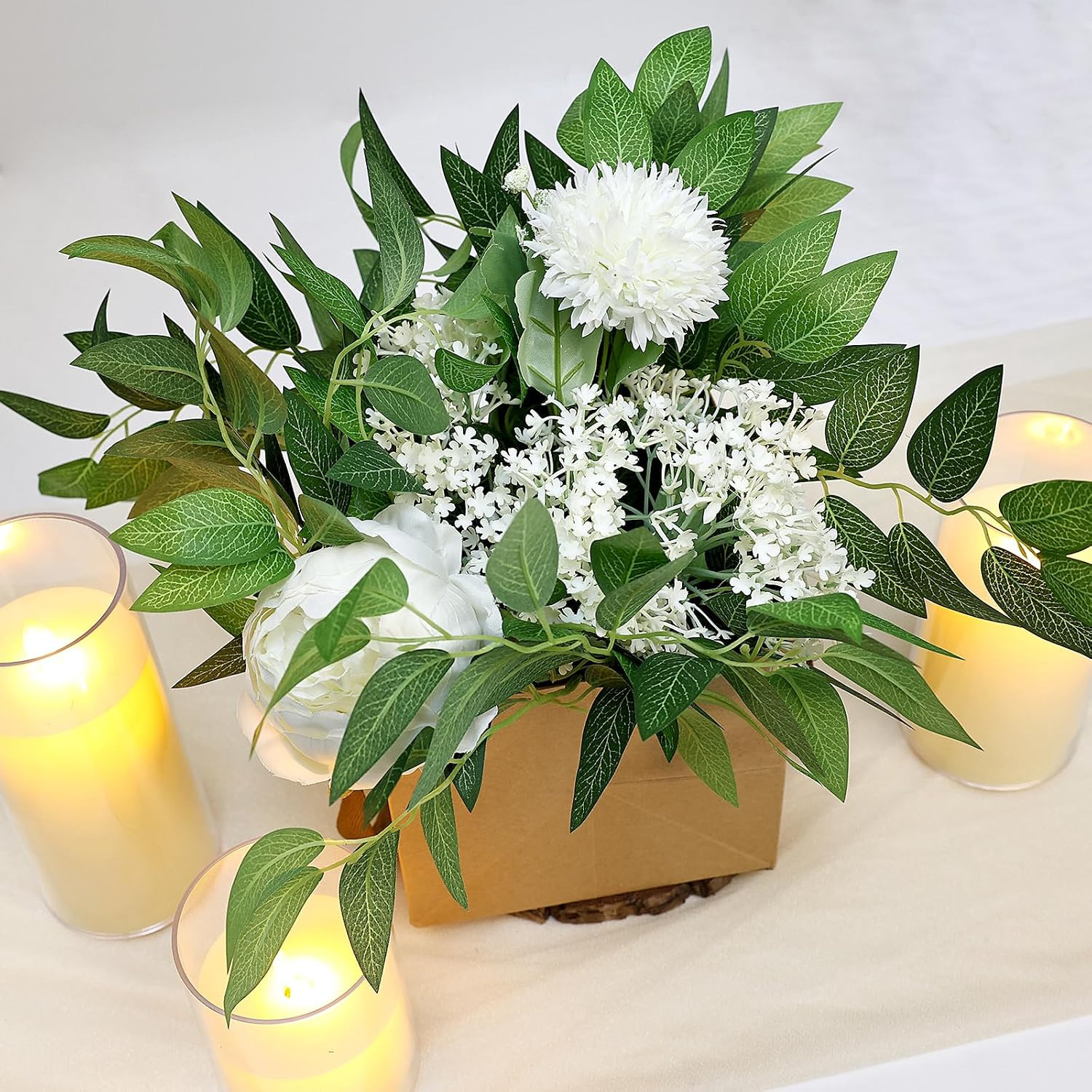48 PCS Artificial Italian Ruscus Greenery – Fake Silk Green Leaf Stems for DIY W