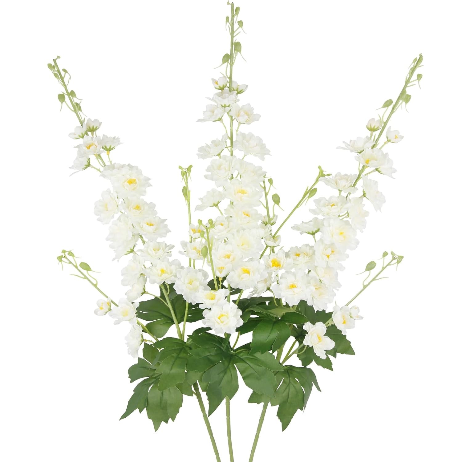 Delphinium Artificial Flowers 3 Pcs 40″ Long Stem White Silk Larkspur Bulk