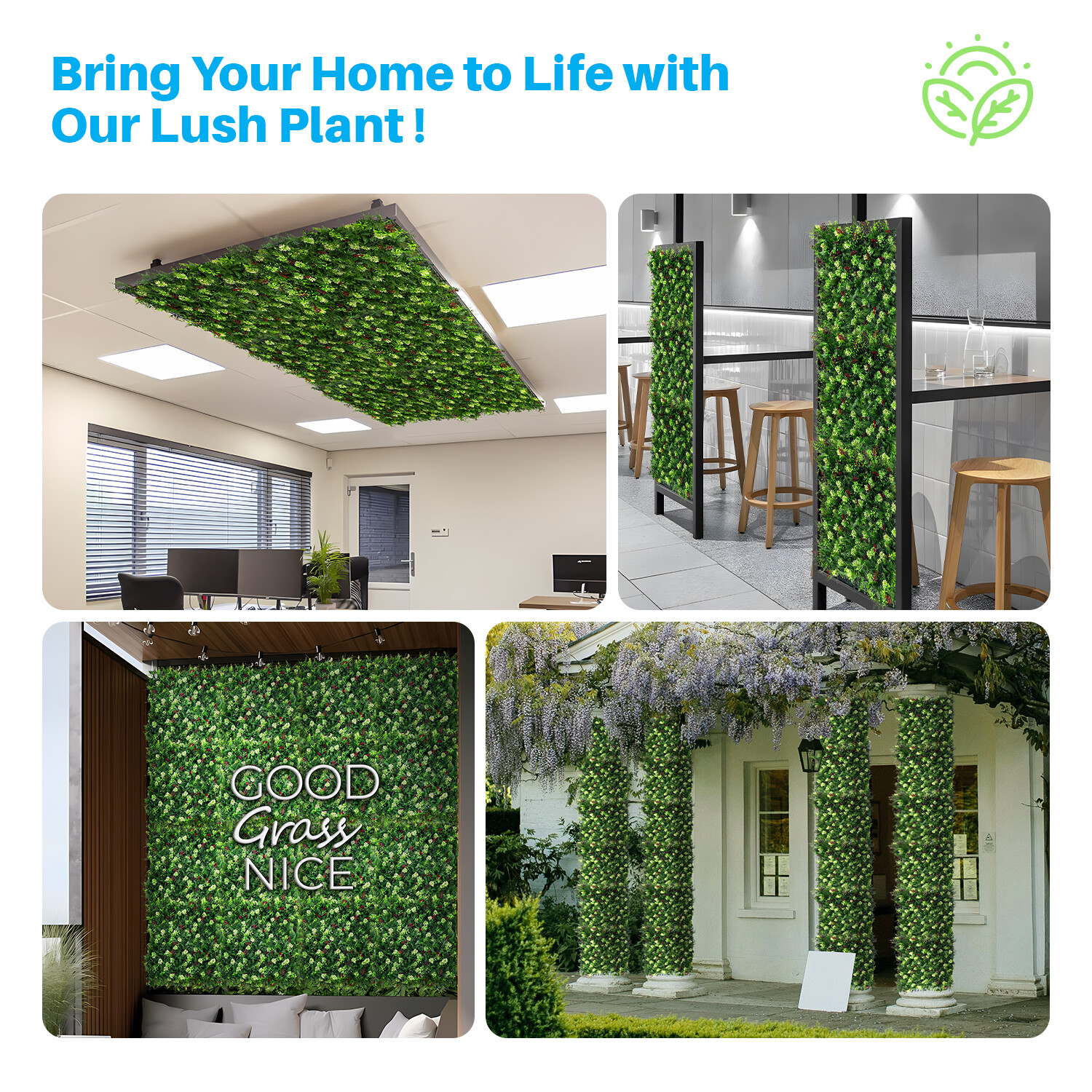 Patio 20×20″ Artificial Grass Panels Faux Greenery Grass Hedge Plant Wall Decor