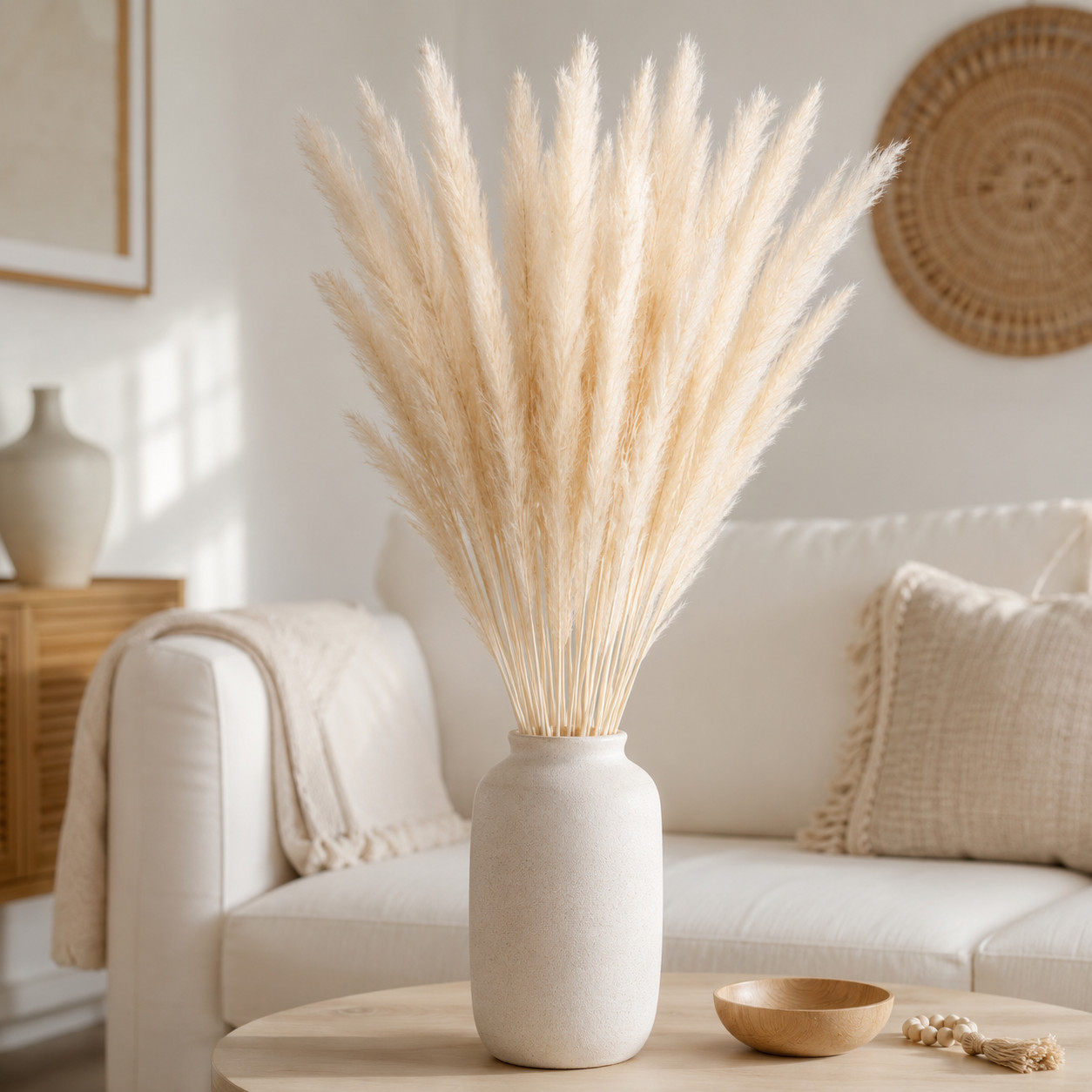 15 Stems Natural Dried White Pampas Grass 24in Boho Wedding Home Decor