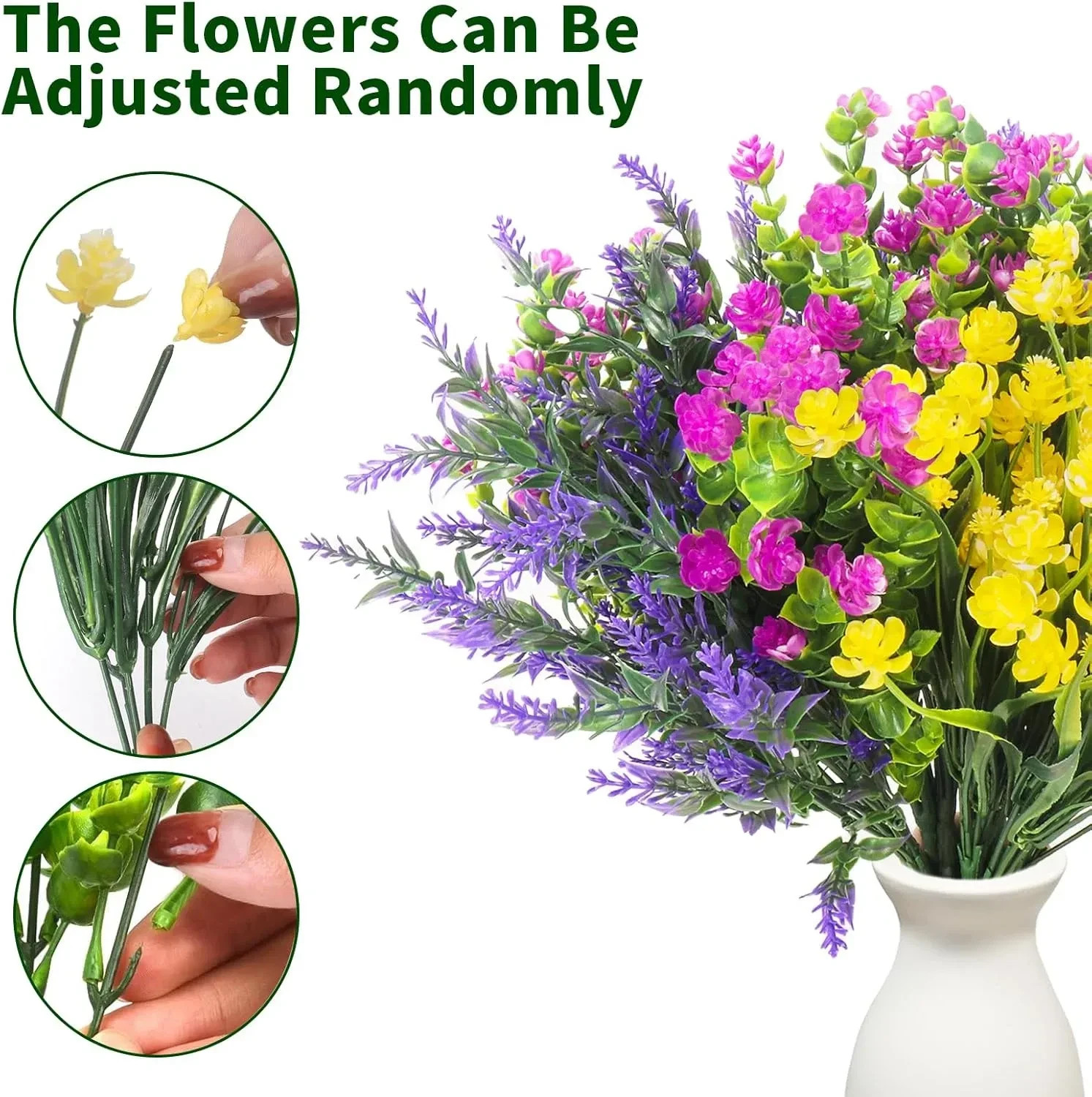 24 Bundles Artificial Flowers Outdoors Faux Plants UV Resistant Fake Flowers Fau