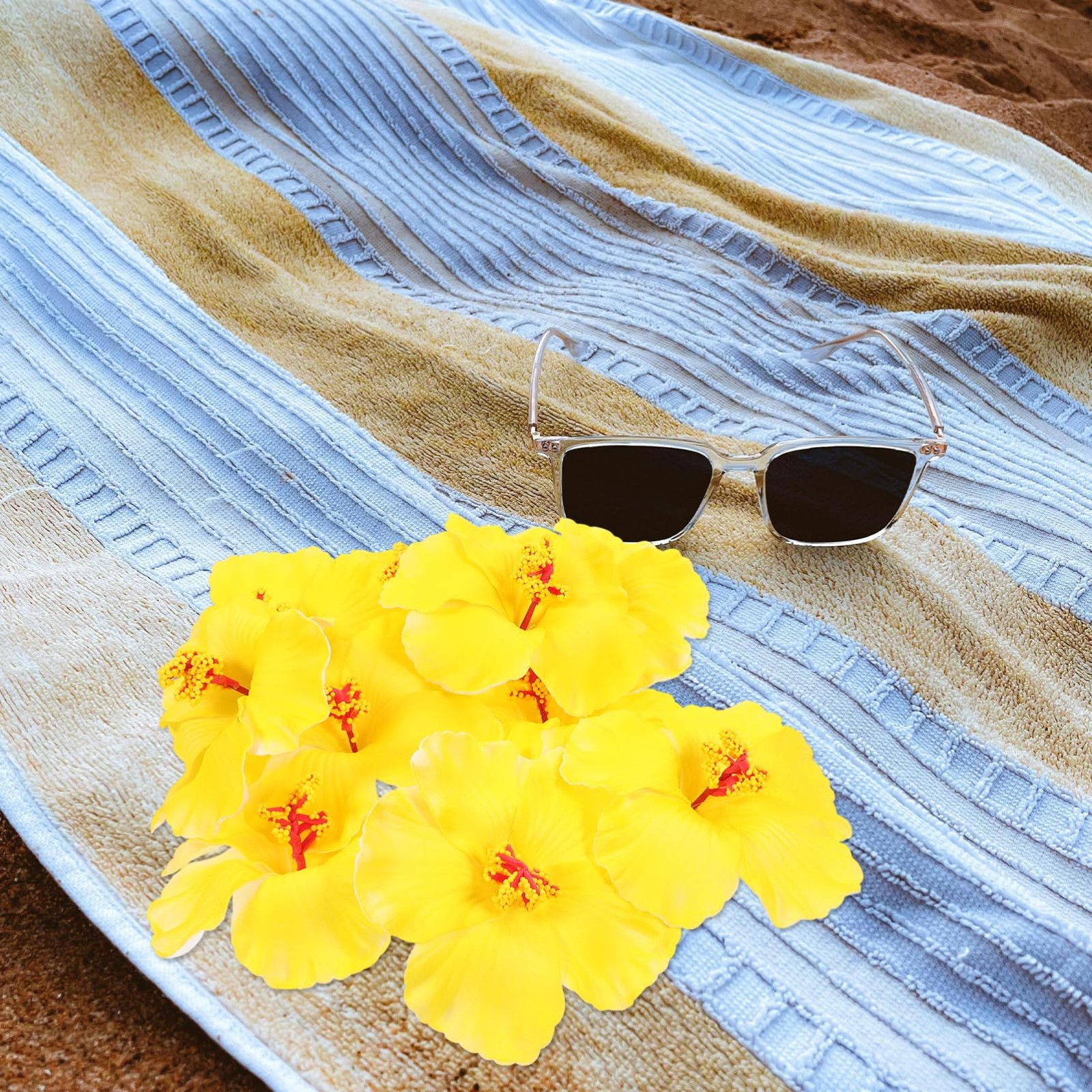 10Pcs Artificial Hibiscus Flowers Yellow Eva Tropical Faux Floral Heads for H…