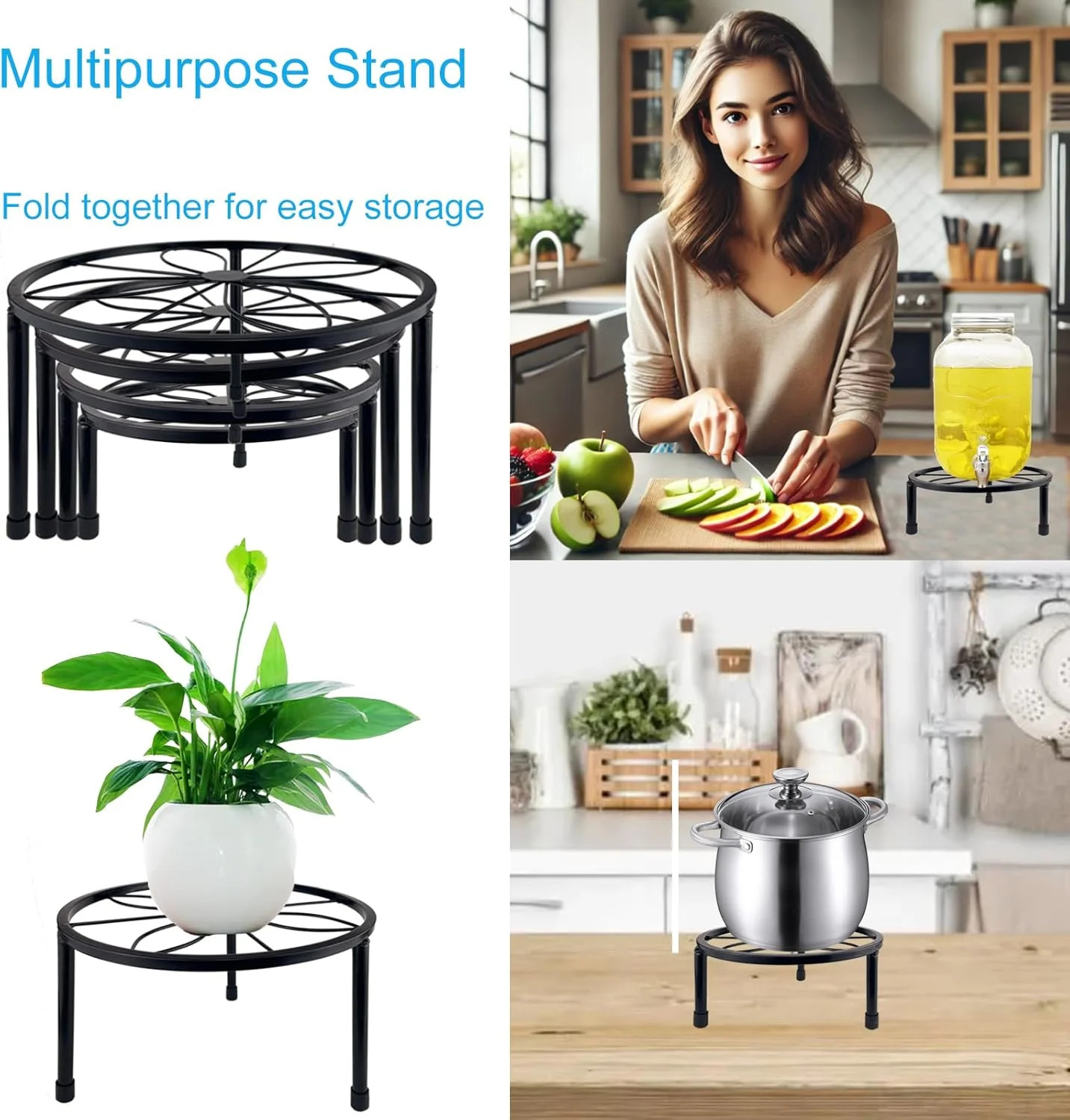 5 Pack Metal Plant Stand Indoor Outdoor Black Flower Pot Rack Rustproof Iron