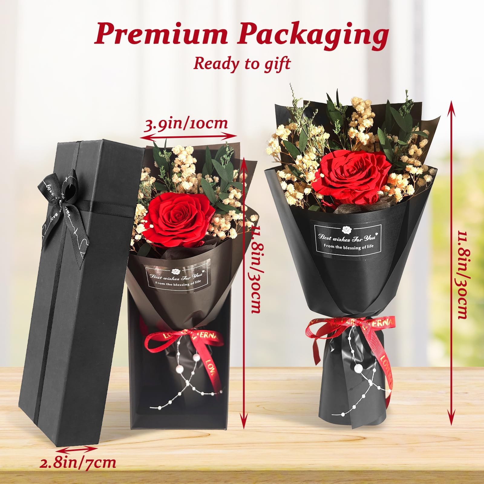 Real Preserved Red Forever Flower Roses Gift Box Valentines Day Anniversary
