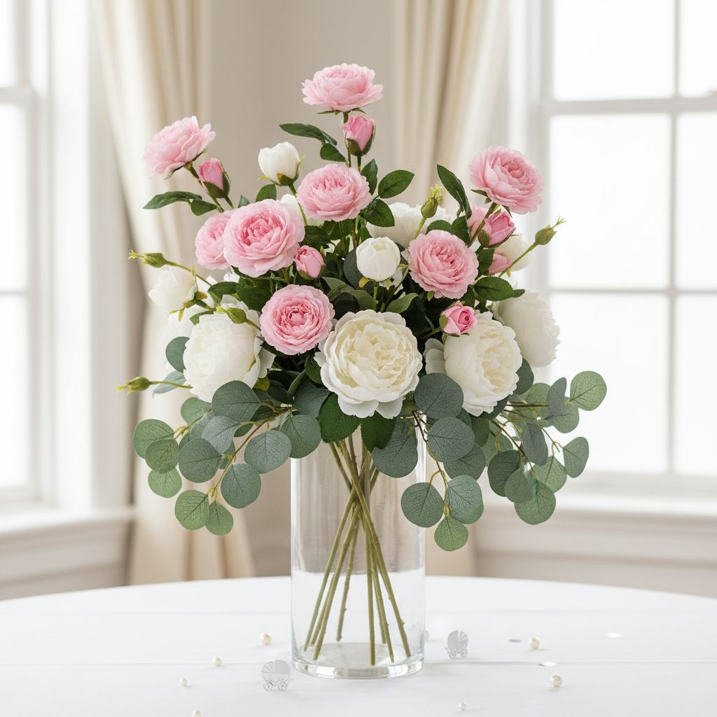 Light Pink Garden Rose Stem Set of 3 Faux Roses Real Touch Open Bloom Floral…