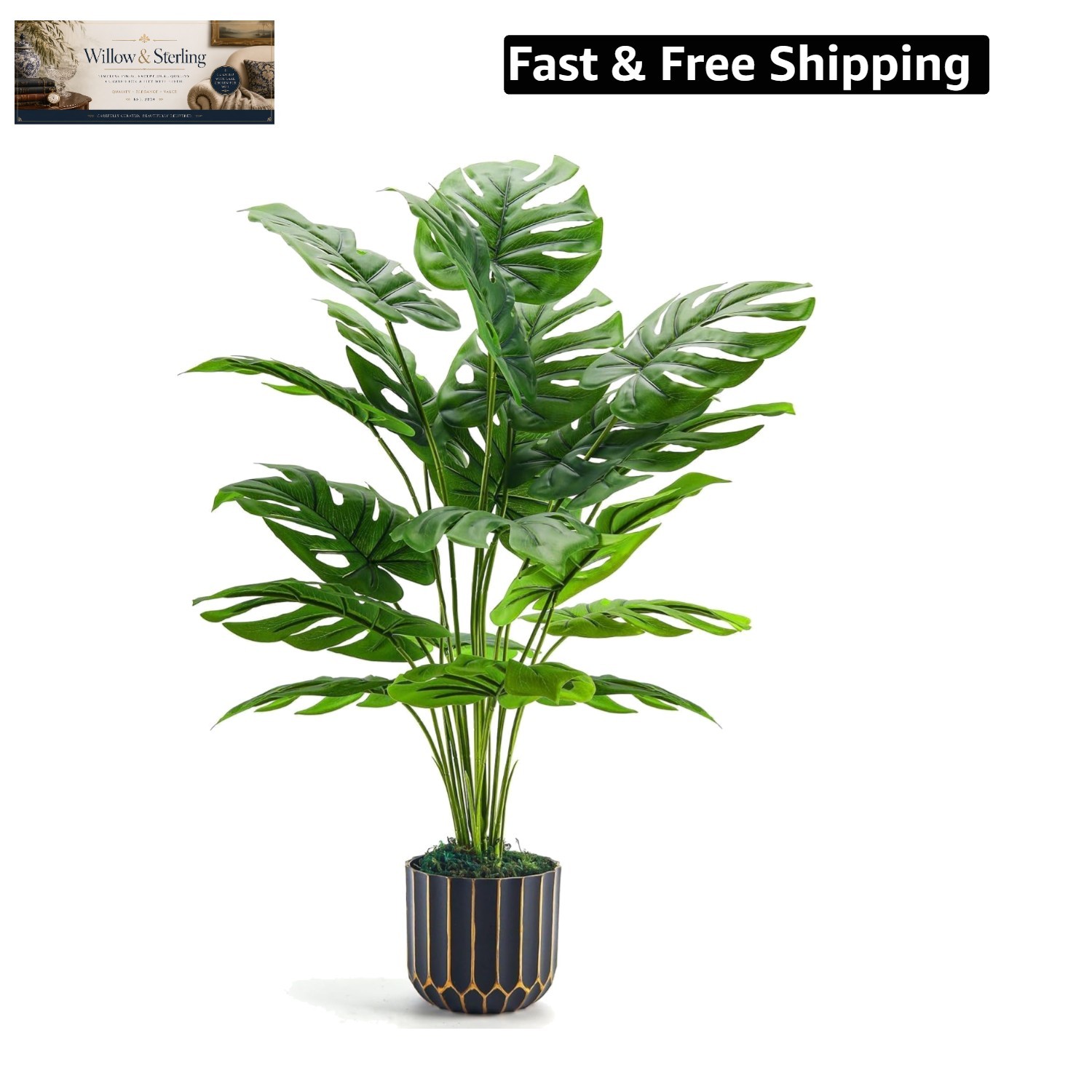 28” Fake Plants Tall Artificial Monstera Faux Plants Indoor Outdoor Tree for…