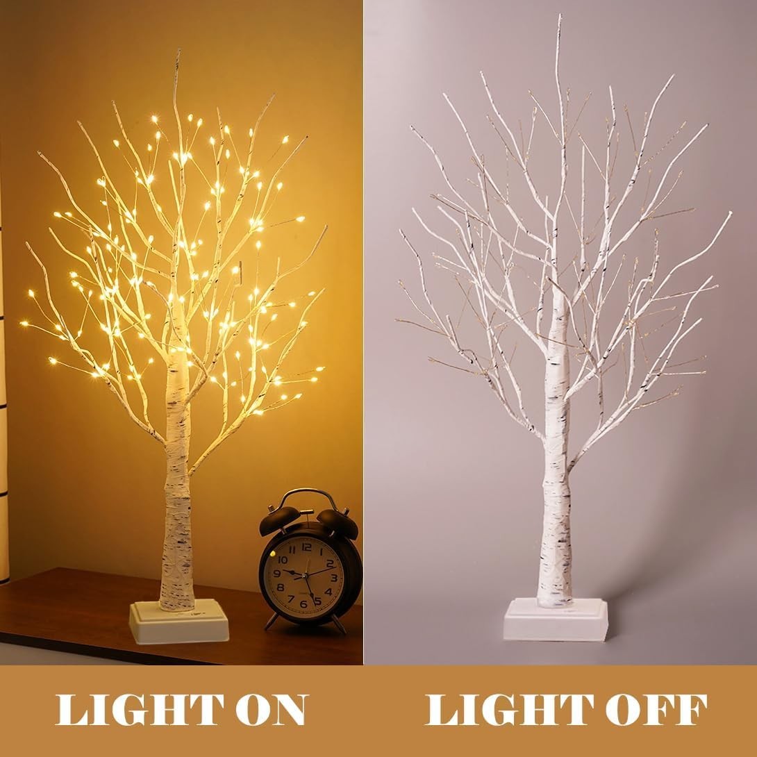 2FT Fairy Birch Tree with 144 Lights Artificial Tree Lamp with Timer for East…