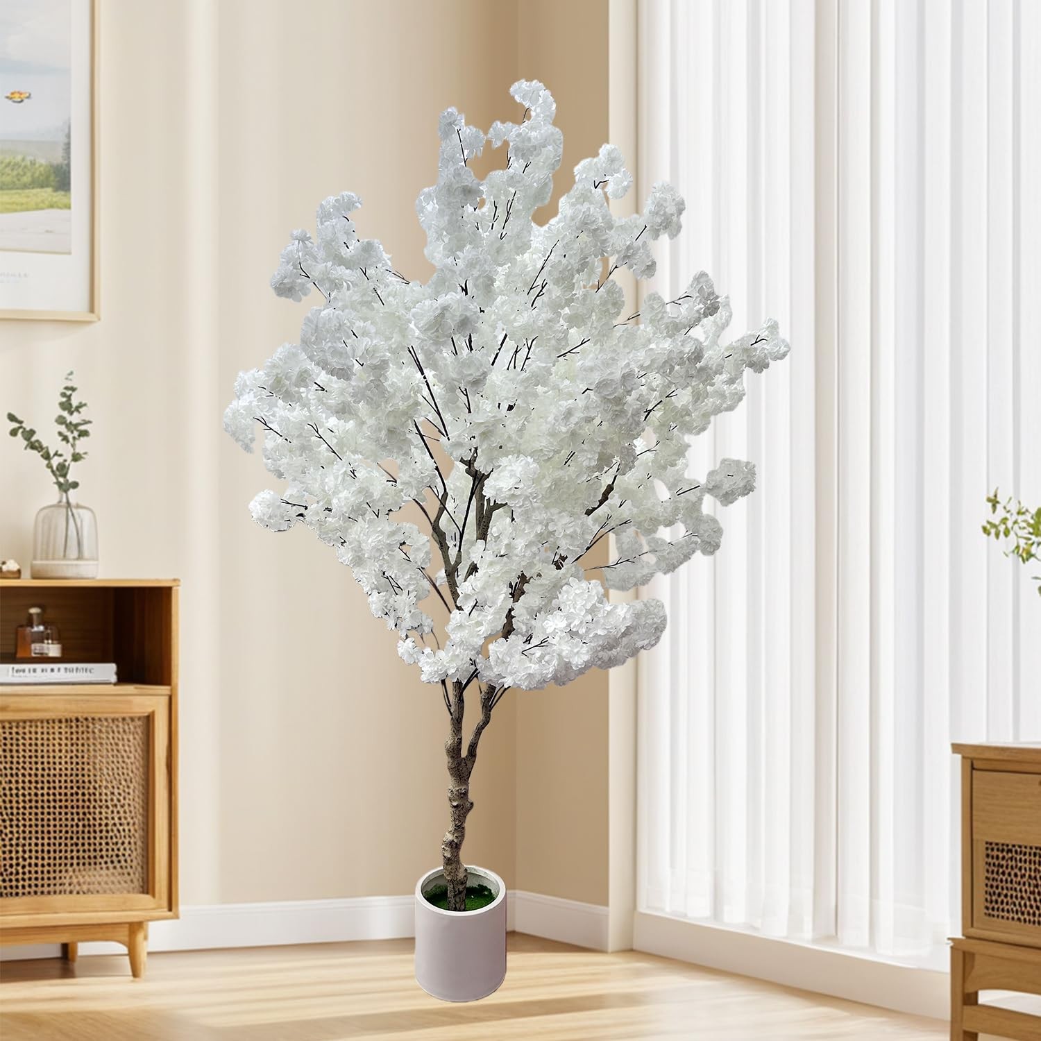 Cherry Blossom Tree 7ft, White Artificial Cherry Tree Fake White Tree for Wed…