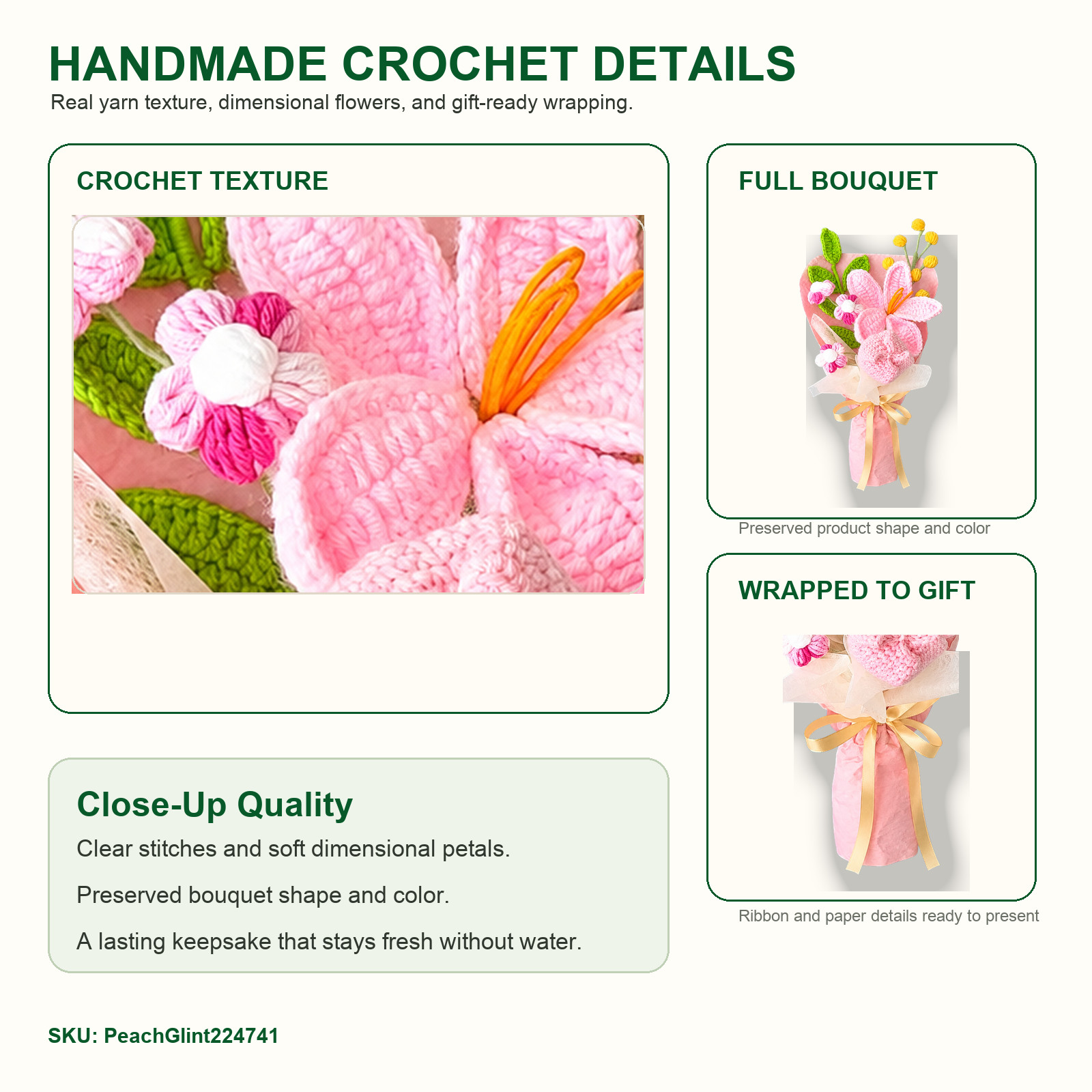 Pink Yellow Crochet Mini Bouquet Bridal Shower Favor Gift