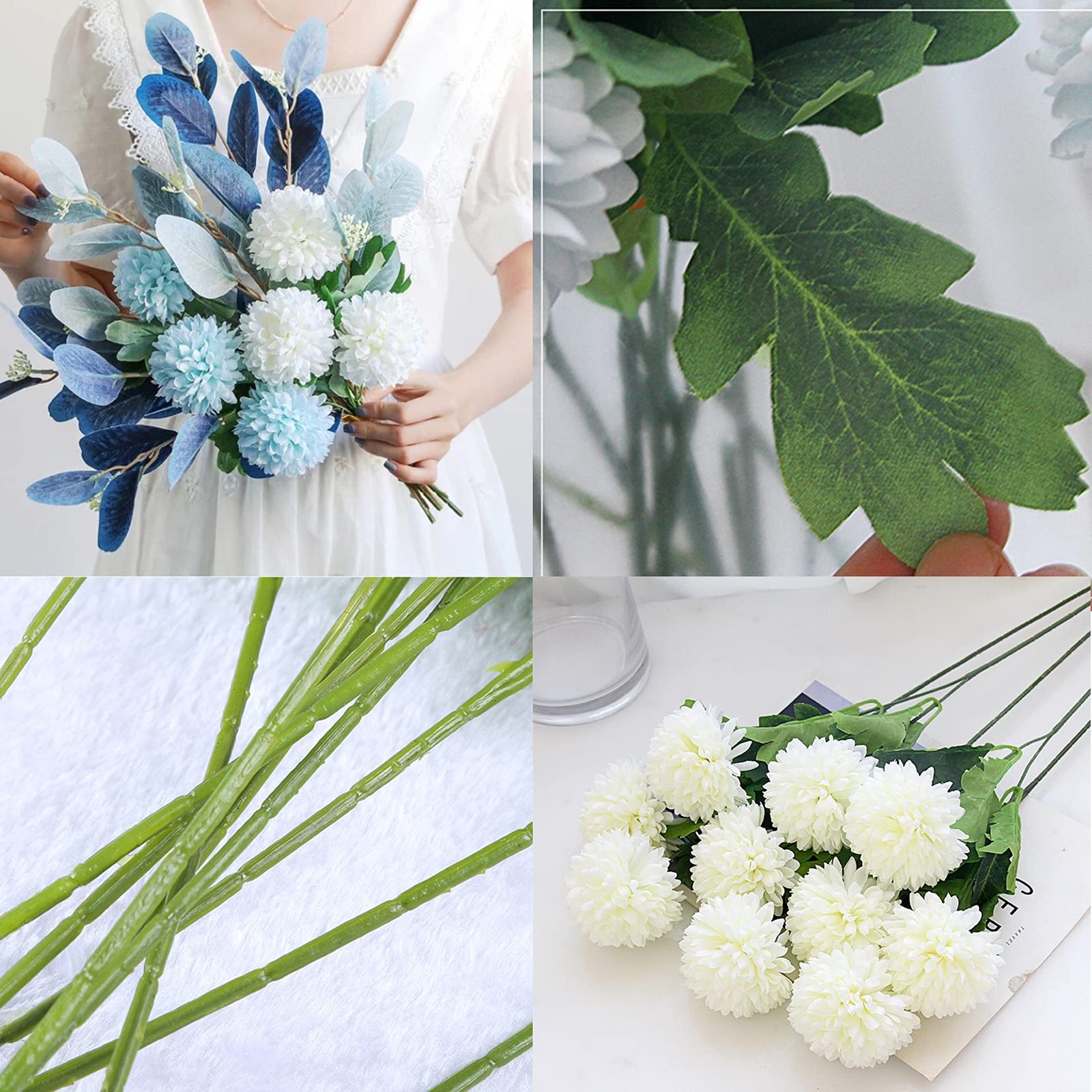 24 Silk Chrysanthemum Head Bouquet White Bouquets Hydrangea,12 Pcs Artificial…