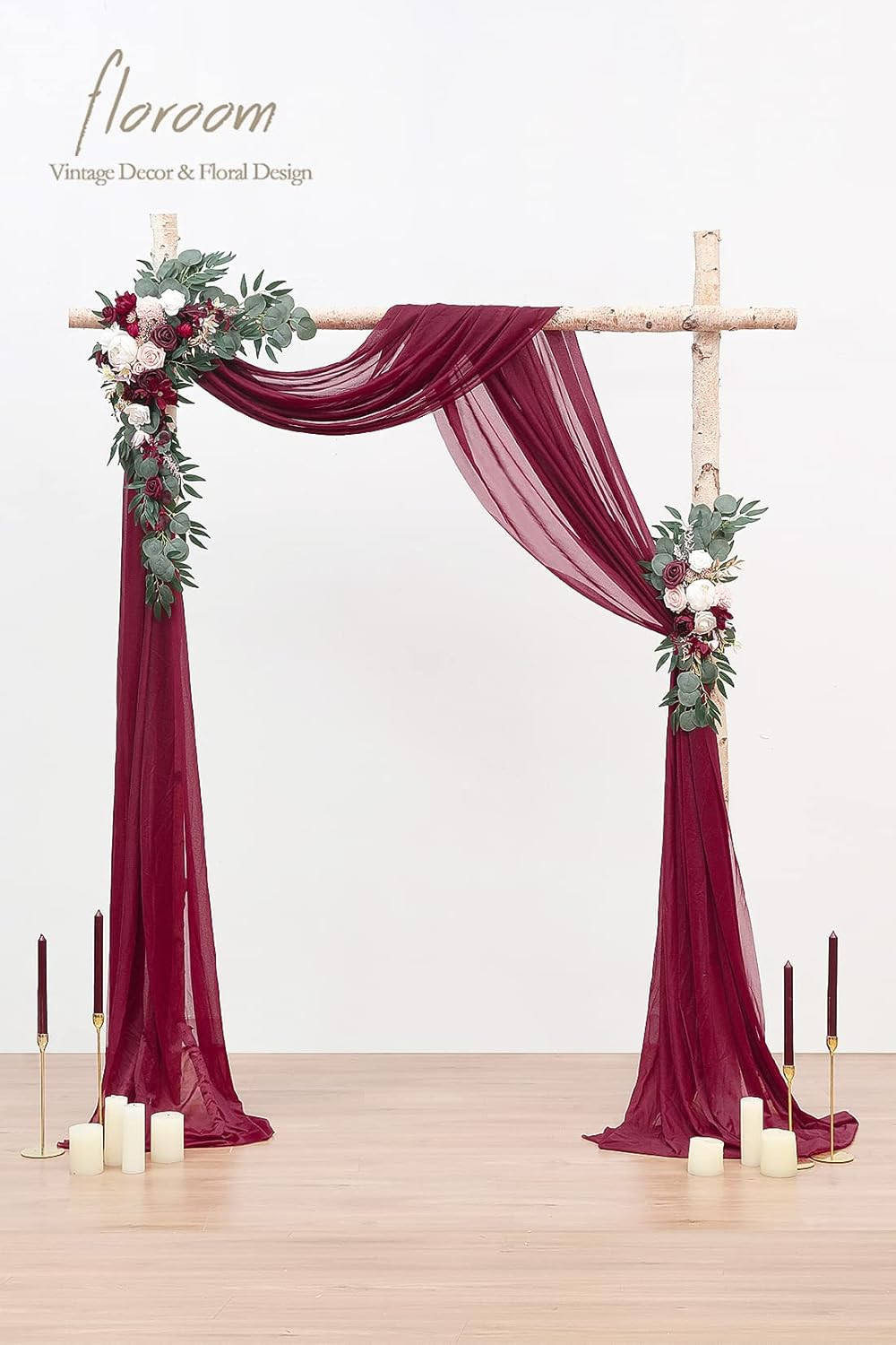 Burgundy Floral Swag & Drapes Kit for Wedding Arbor Decoration – Pack of 4