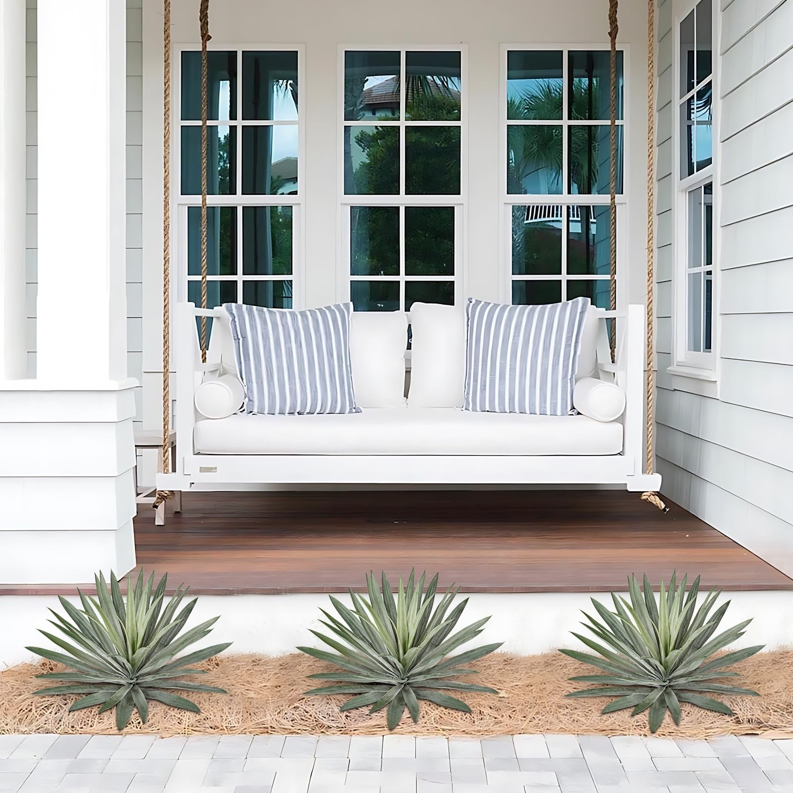 Briful Large Artificial Agave Plant Stems, 2 Pack 18.1in Faux Bushes Fake Silk