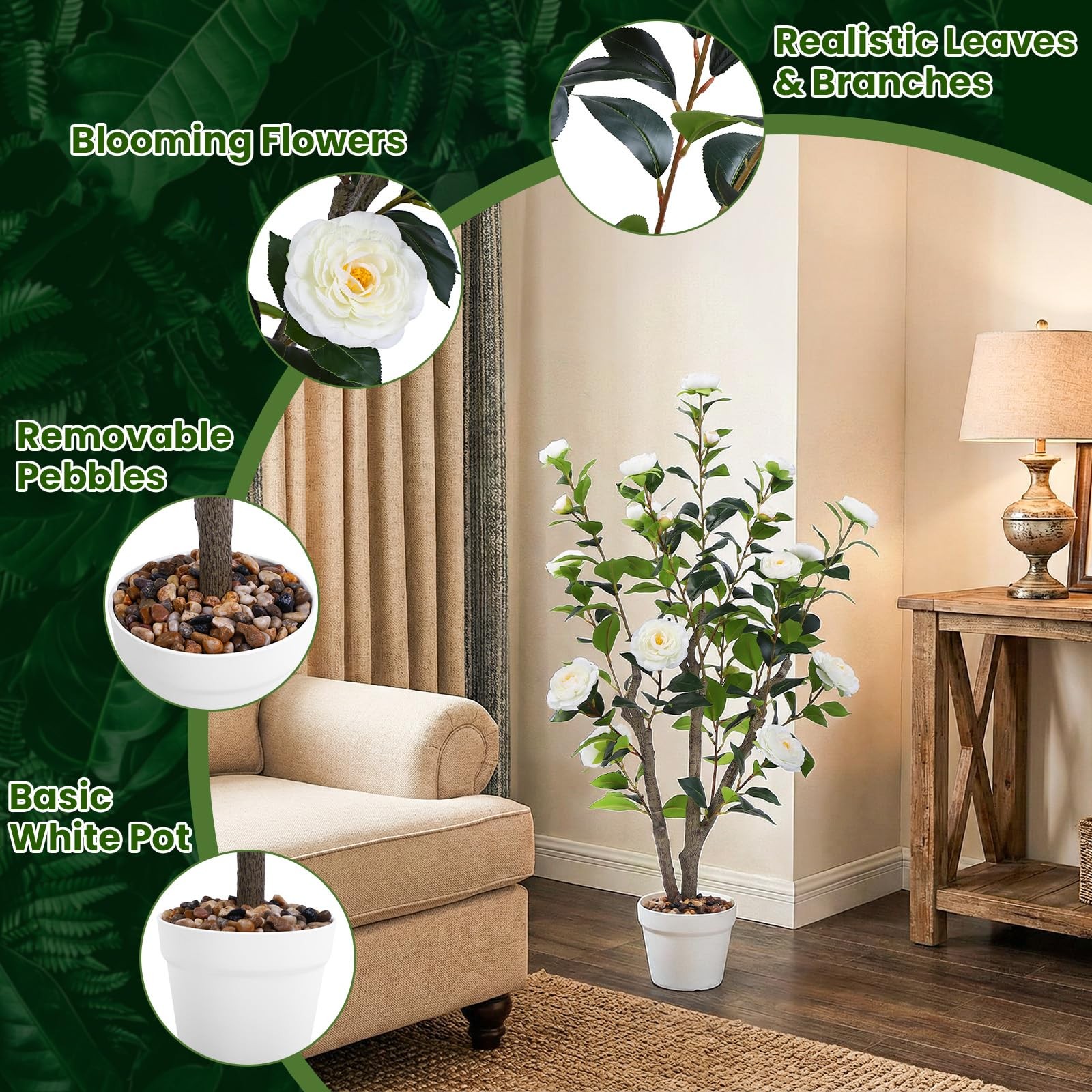 3FT Artificial Camellia Tree 2 Pack, 36“ Faux Camellia Plant in Pot, Floral T…
