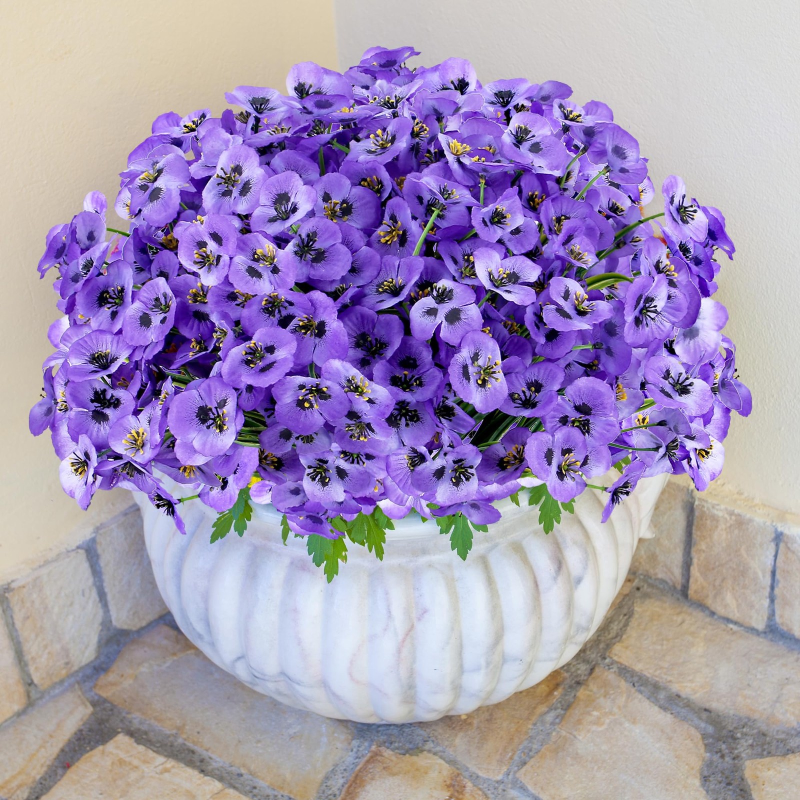 12 Bundles Purple Artificial Flowers Outdoor Pansy Fake Flower Plastic UV Res…