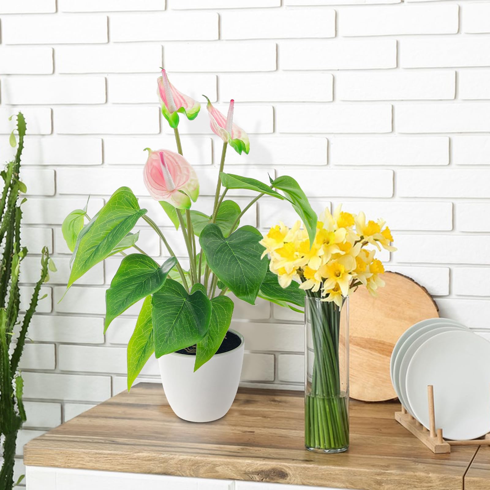 16.5 Inch Pink Artificial Anthurium Lily Flower Fake Andraeanum Plant Decor R…