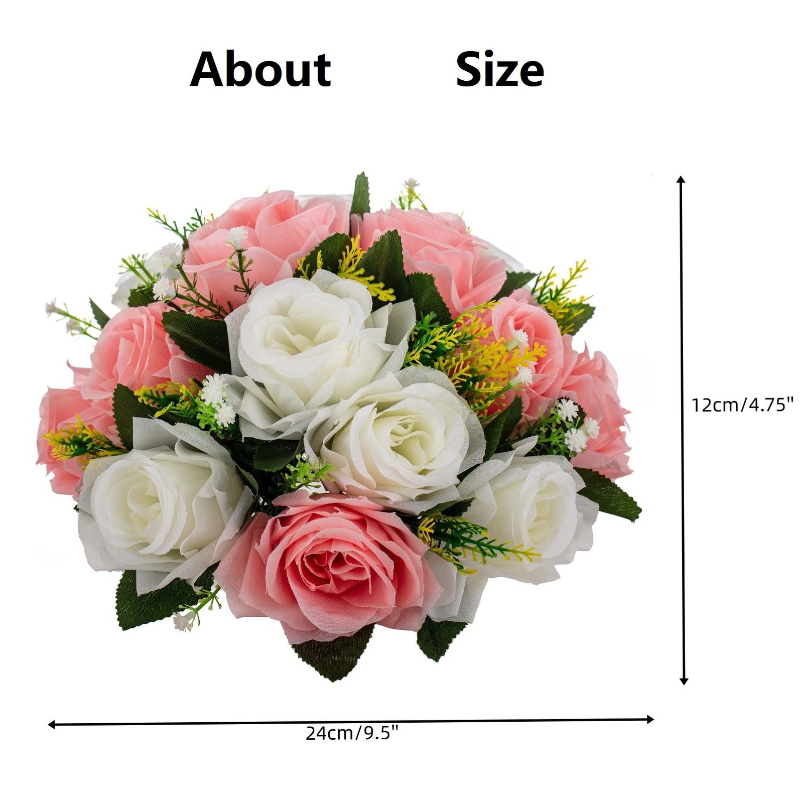 LANLONG 2 PCS Fake Flower Ball Arrangement Bouquet, 15 Heads Plastic Roses wi