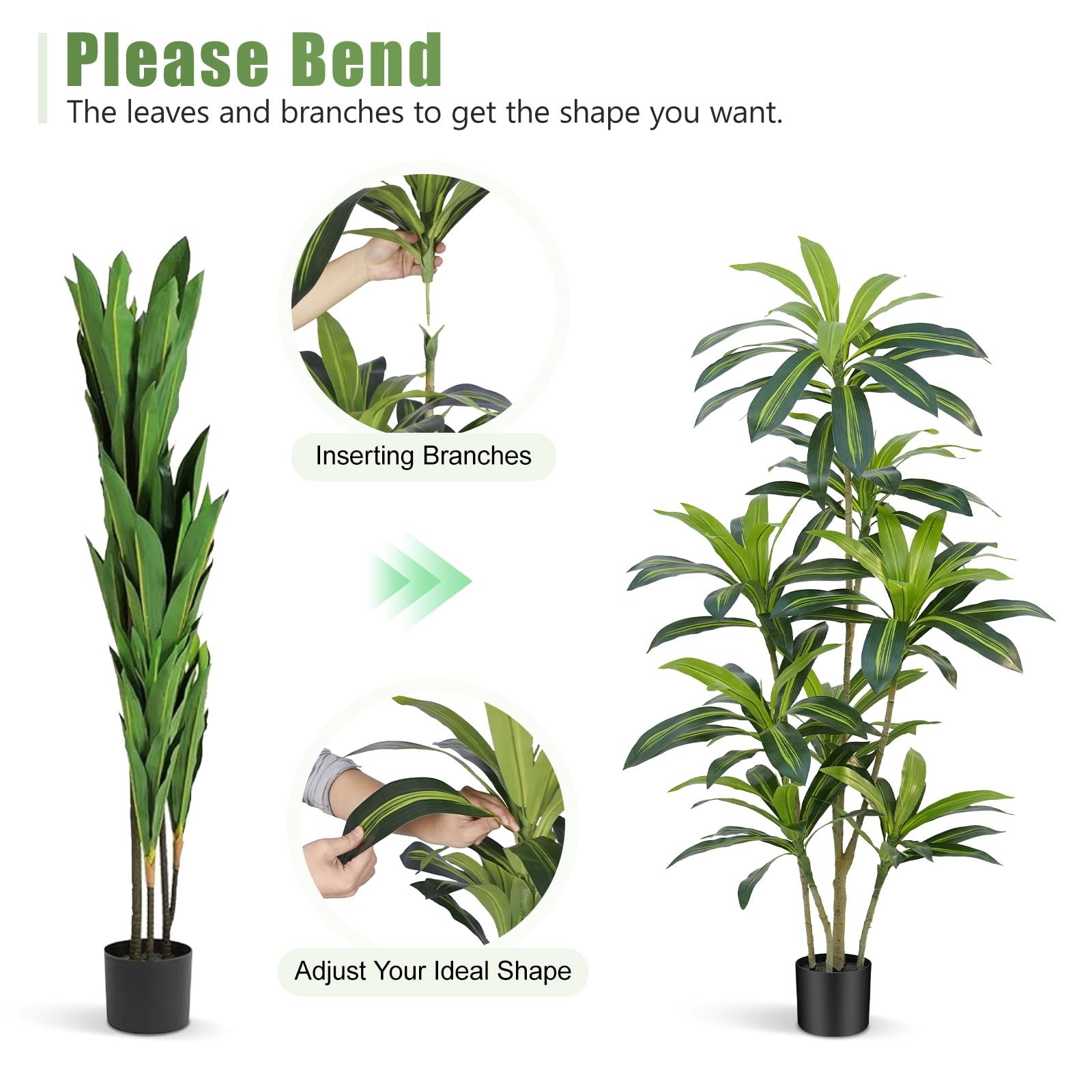 Dracaena Plant Artificial Tree 5Ft Tall Fake Tropical Floor Plants Potted (Re…