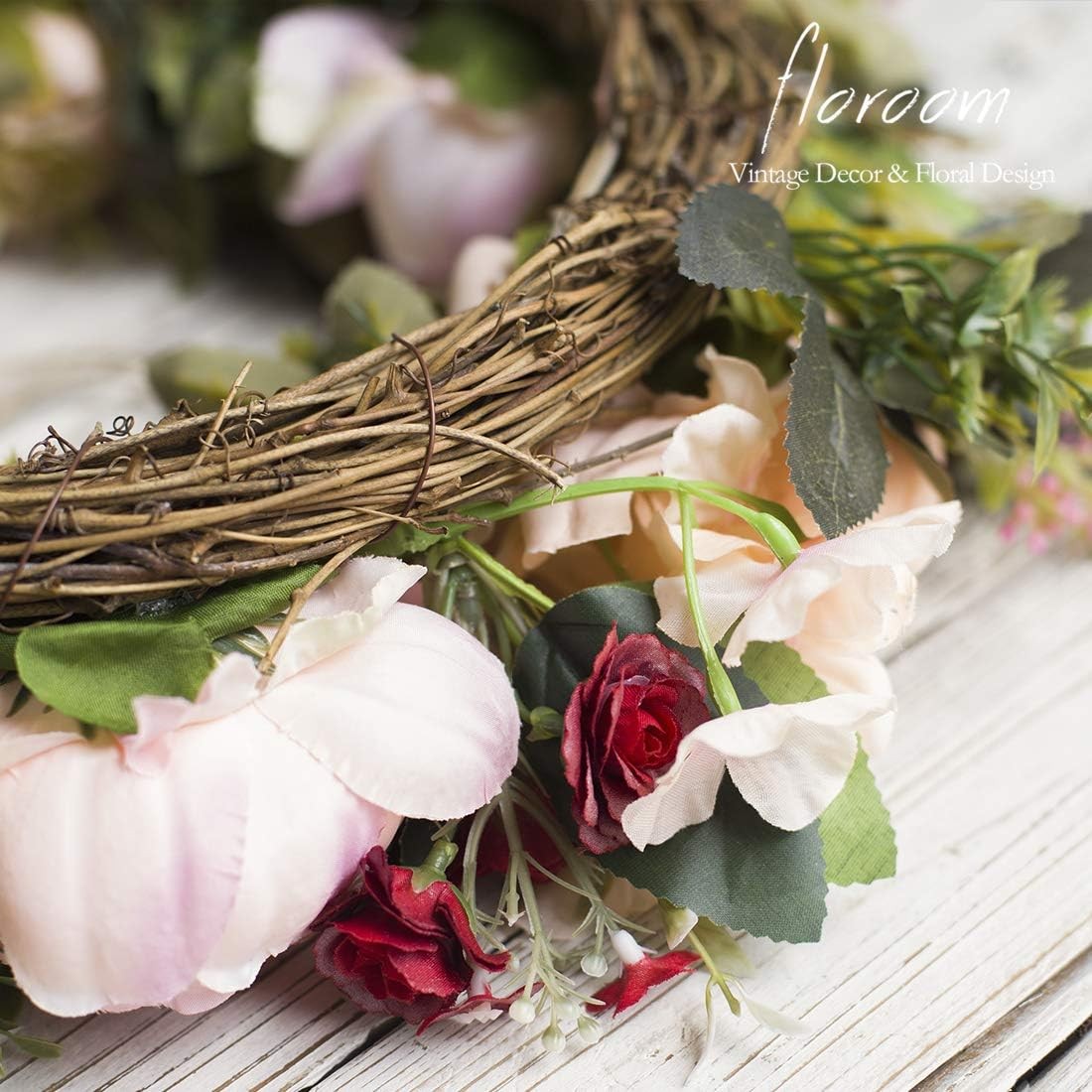 Floroom Floral Wreath, Artificial Peony Wreath, 15-16 Front D Kitchen