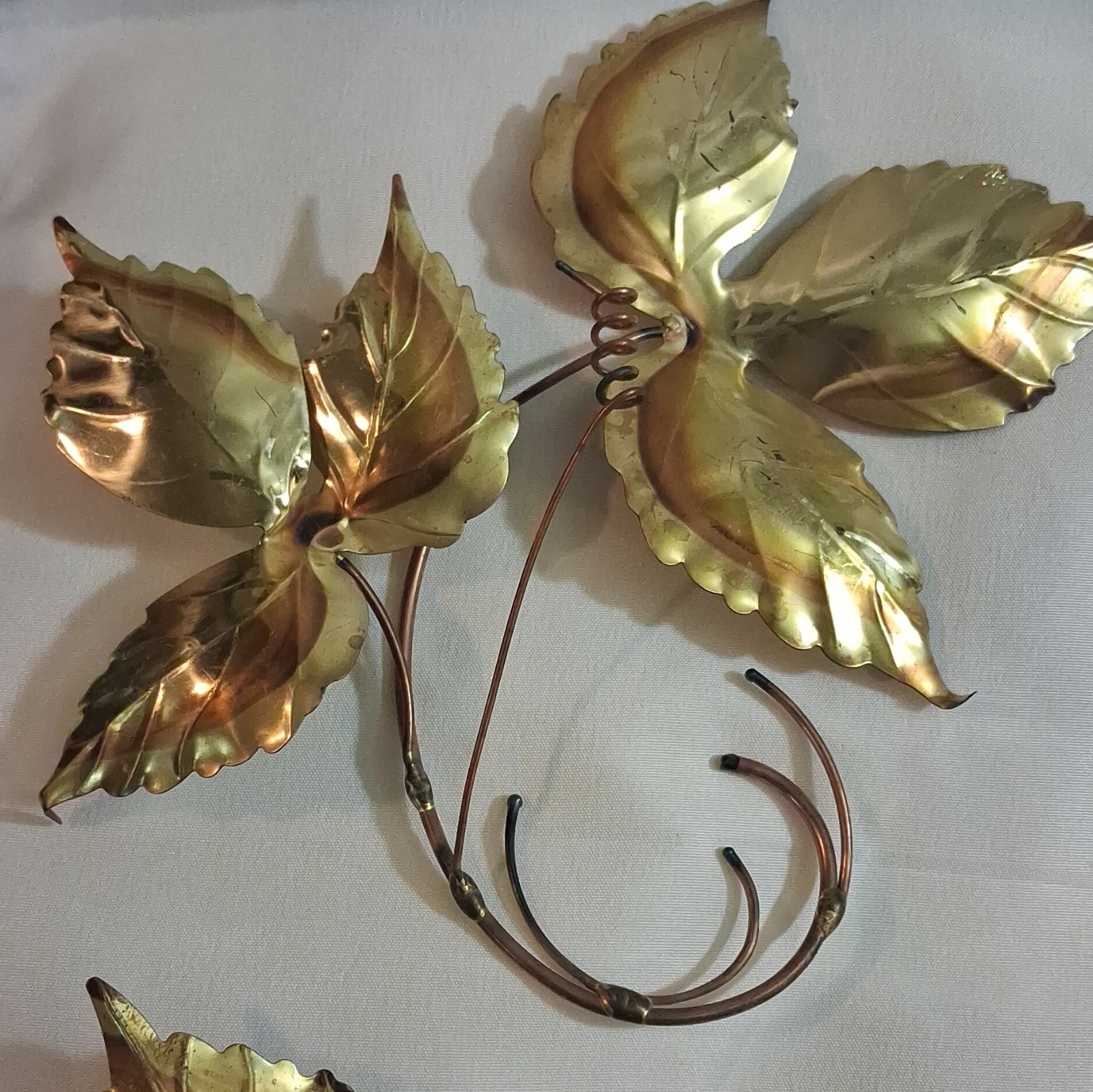 Vintage Brass And Copper Leaf Wall Sculptures. Mid Century Modern Decor