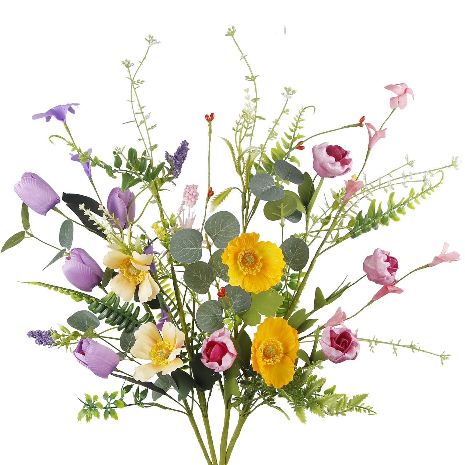 4 Pcs Wildflowers Artificial Flowers Daisies Roses and Poppies Faux Wildflowe…