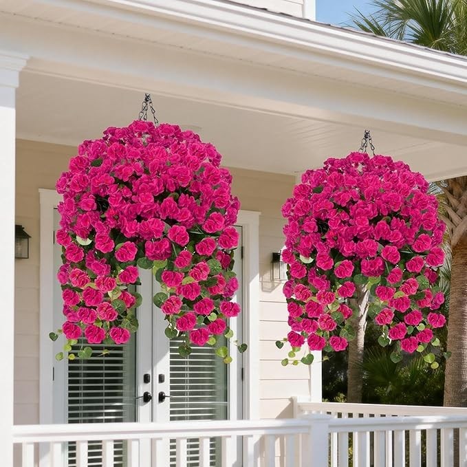 4 PCS Faux Geraniums Flowers for Outdoor Planters Artificial Hanging Flowers Spr