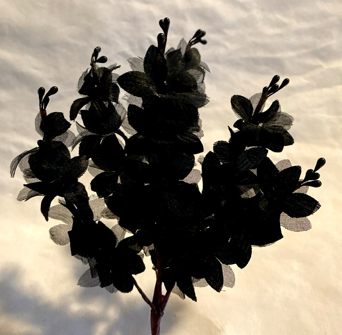 8 Black Floral Picks Halloween, Goth Wedding, Wedding, Black Tie Event 9″