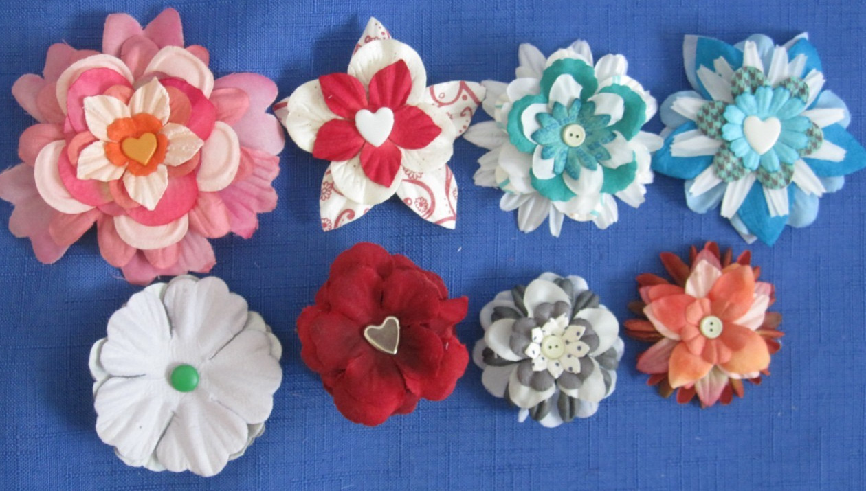 #7 Lot-44 Medium Layers Used Mulberry Flower Petals 1-3″ Brads Multiple Colors