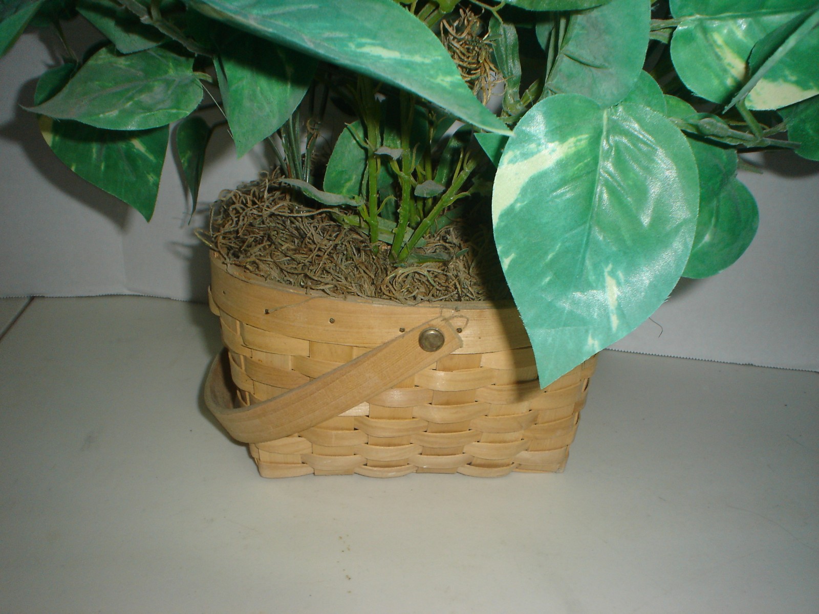 Artificial Golden Pothos With Purple And Pink Flowers and Basket