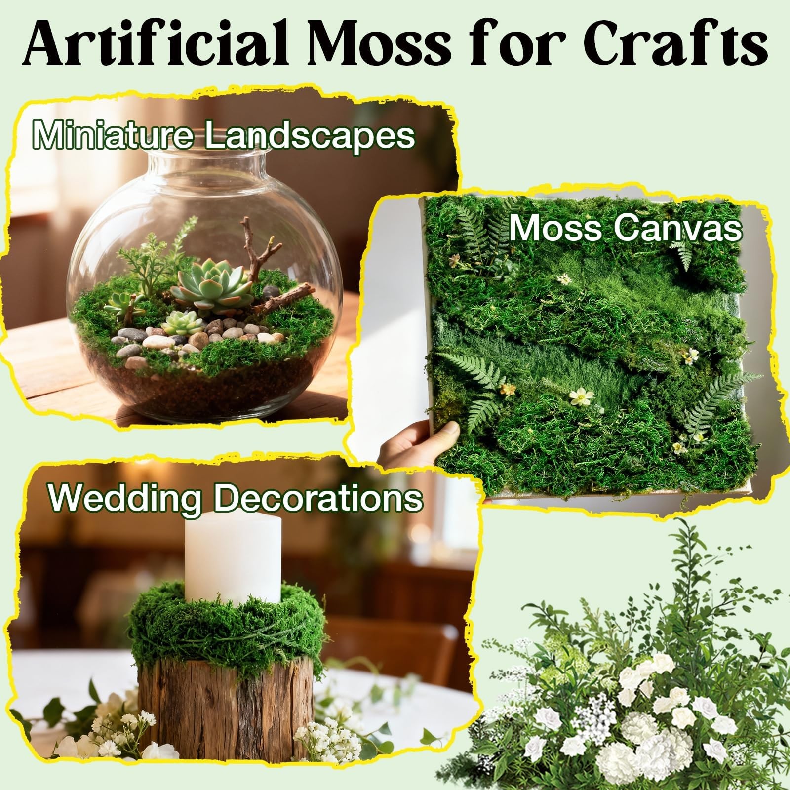 Fake Green Moss for Plants Indoor Pot Filler, 10oz Dried Artificial Faux Moss…