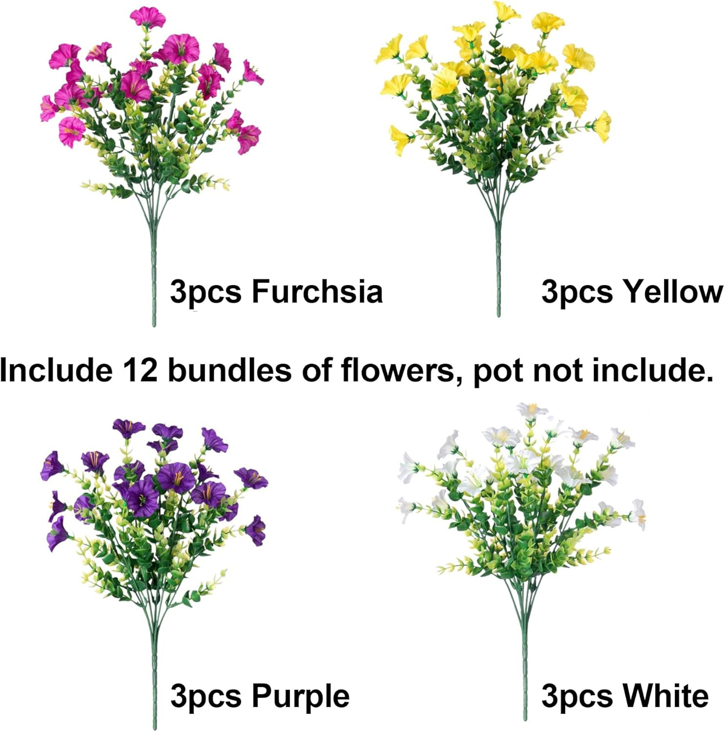 Artificial Flowers Fake Plants for Outdoors Decoration, 12 Bundles Silk Morning