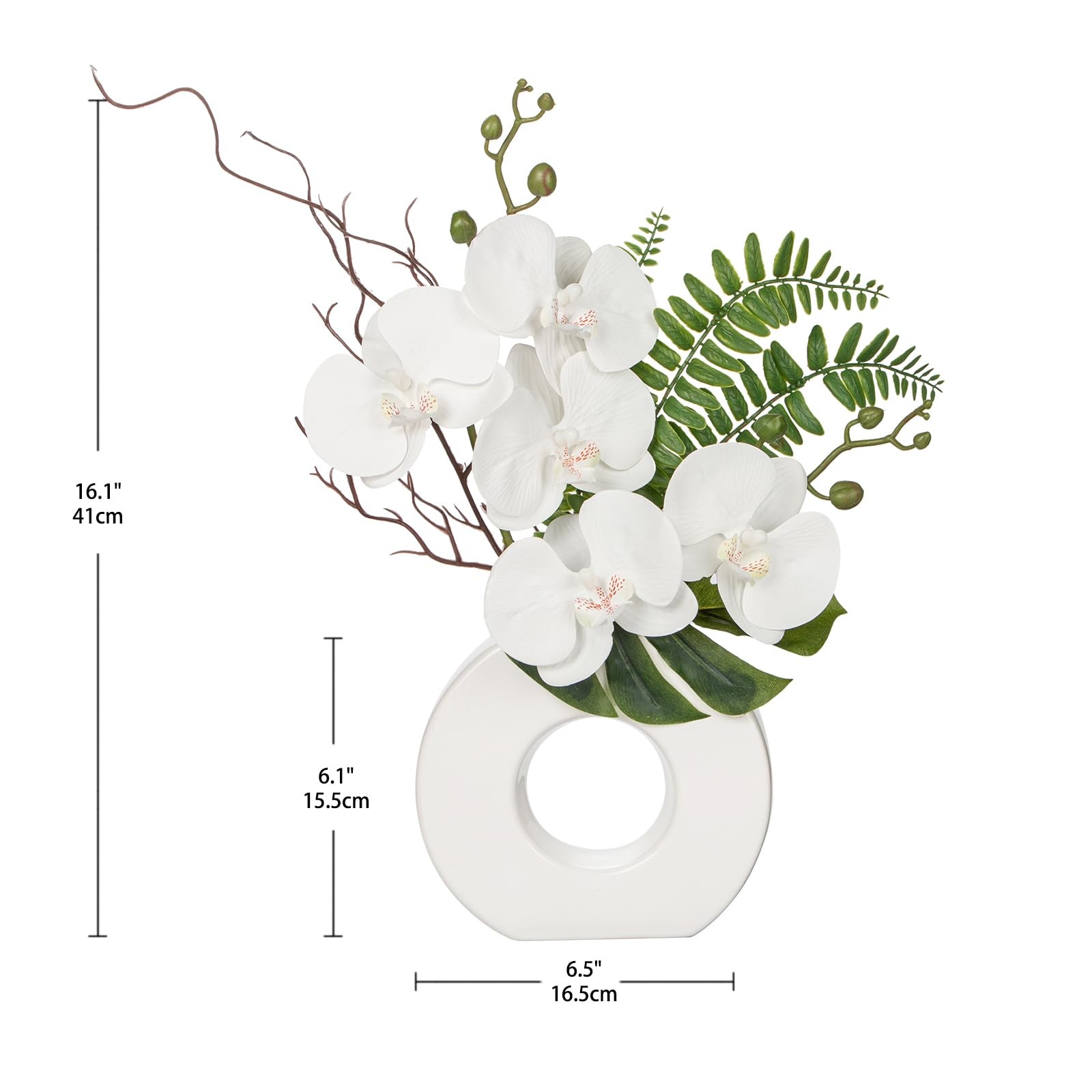Orchid Artificial Flowers 16.1” White Orchid Silk Flowers with Ceramic Vase …