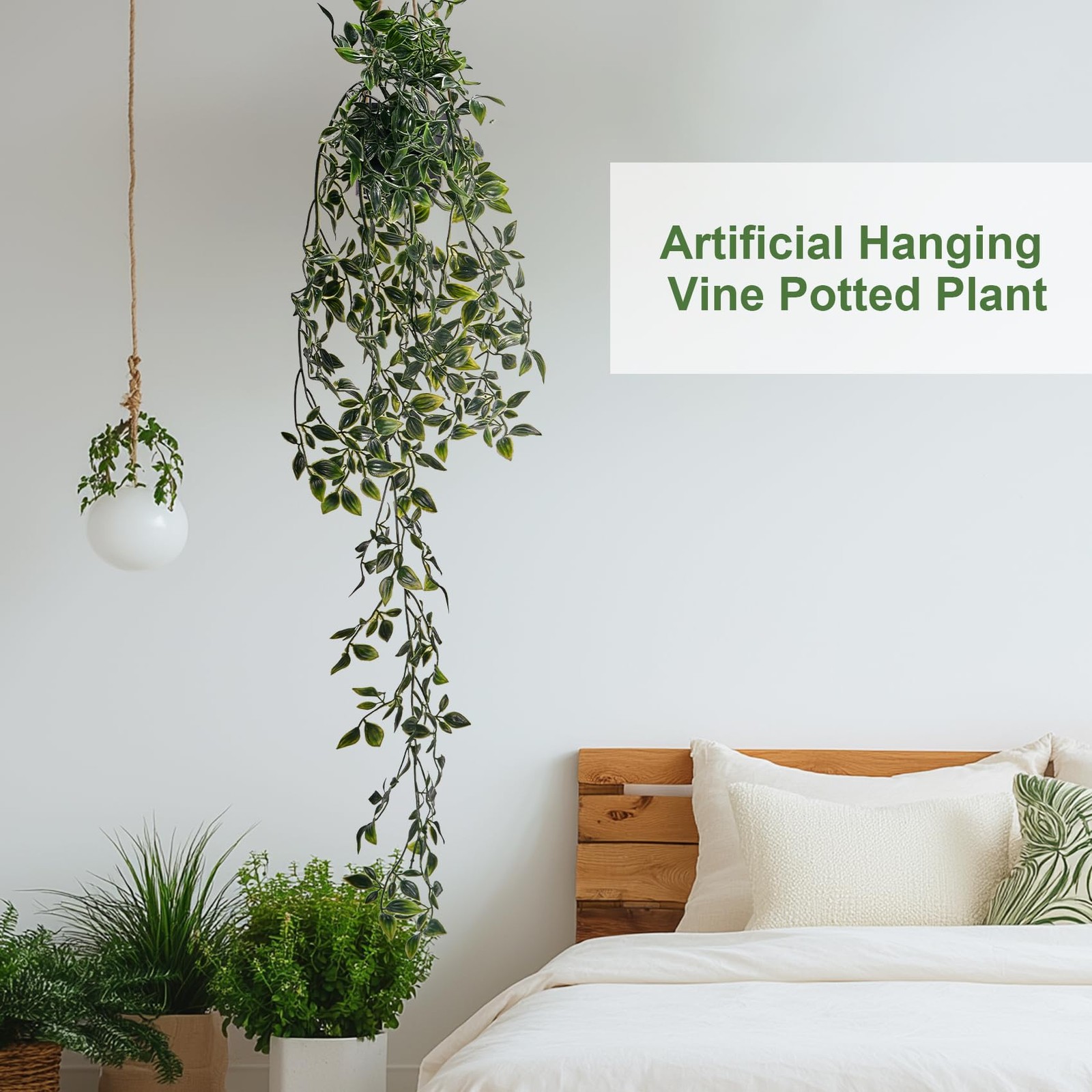 2Pcs Real-Touch Artificial Hanging Mandala Vine with Pot Faux Ivy Plant for I…