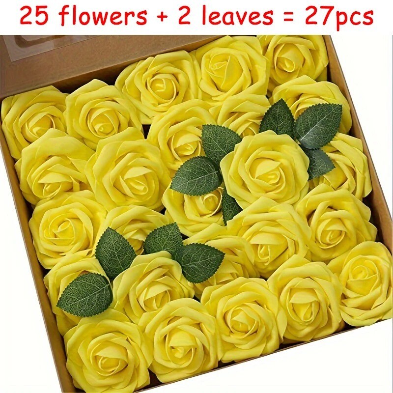 25pcs Artificial Roses with Stems – DIY Wedding Bouquets Party Decor OPP Bag