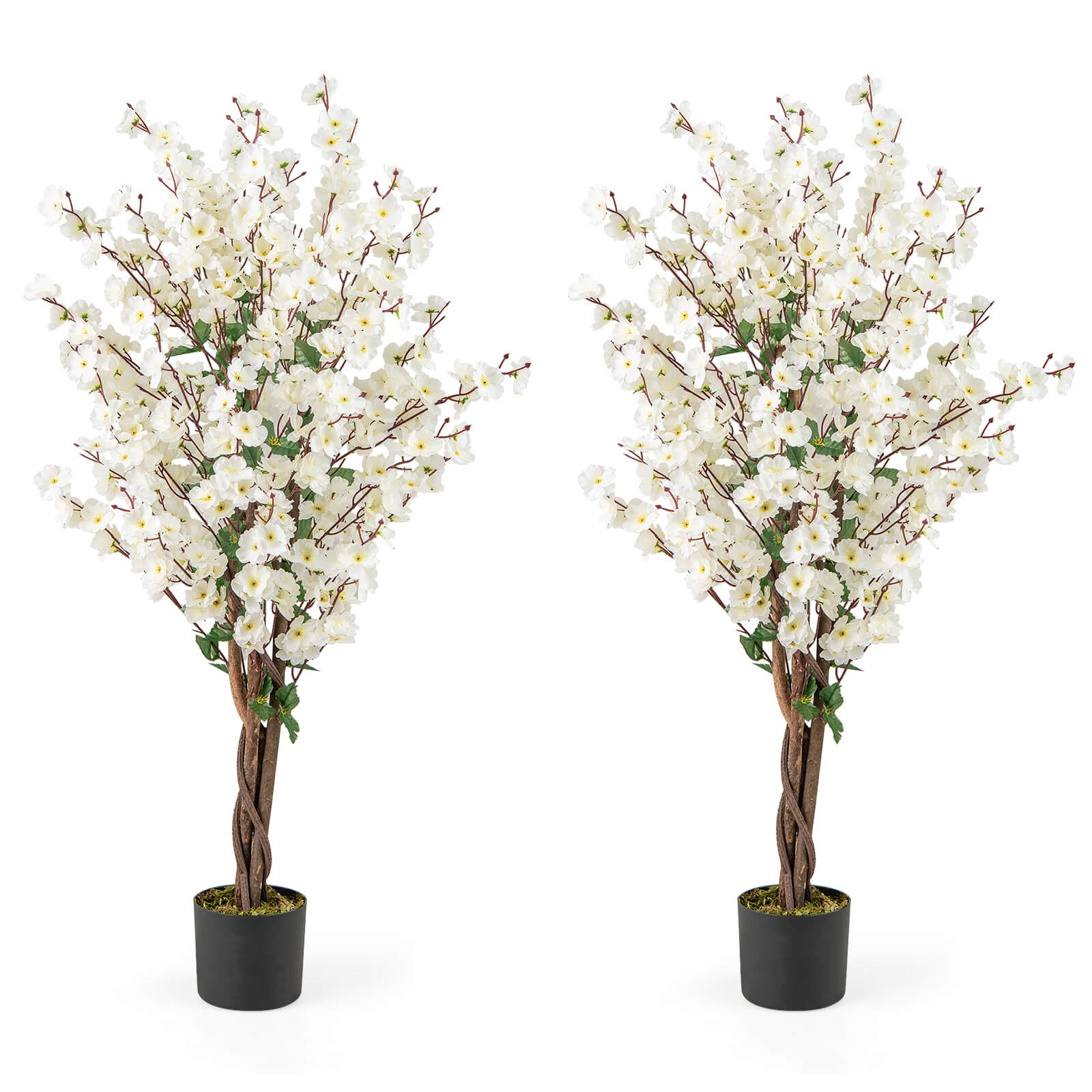 2 PCS 47″ Artificial Winter Sweet Tree Faux Plum Blossom Plant w/White Fabric