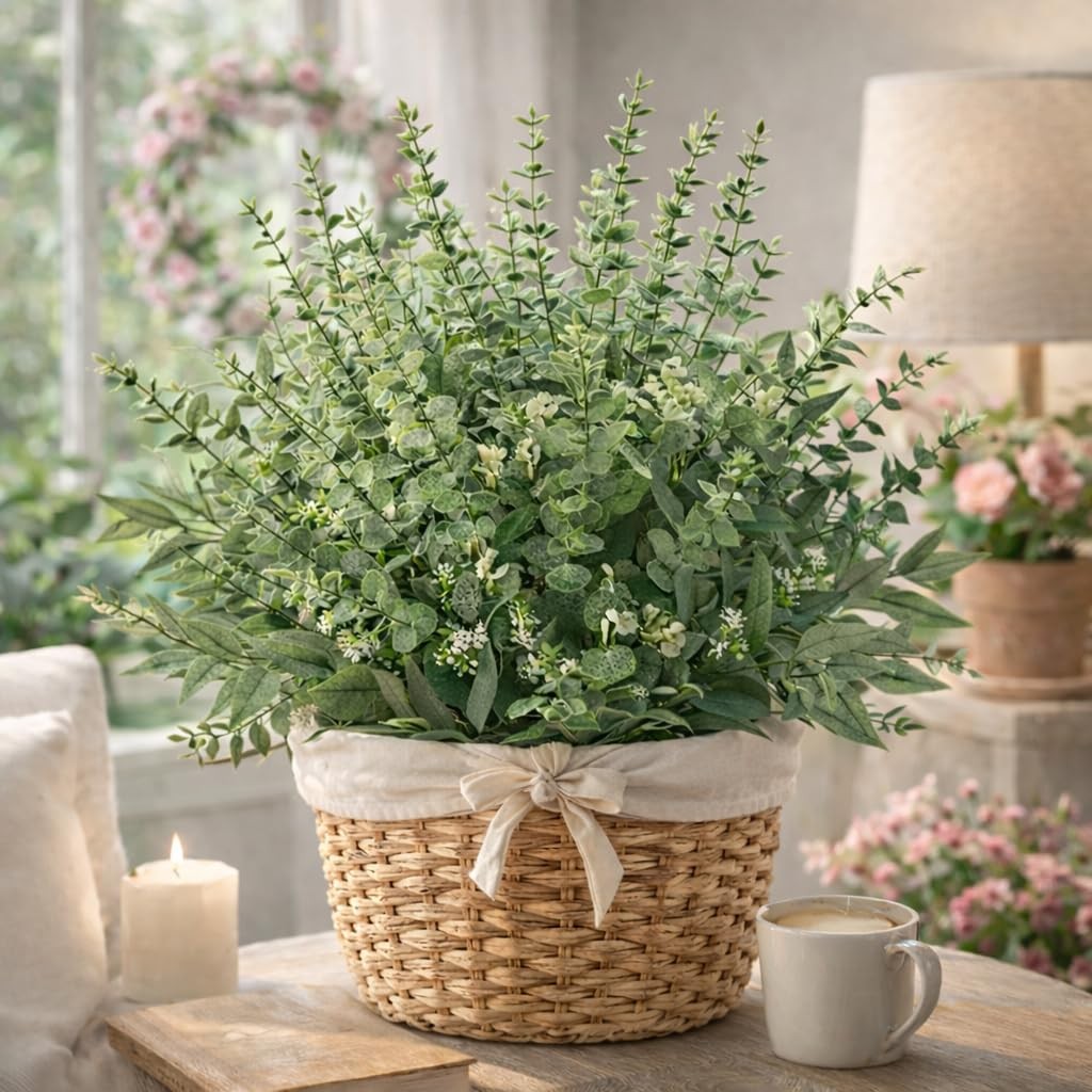 Artificial Eucalyptus Leaves 130 Stems Faux Greenery Branches for Vase Arrang…