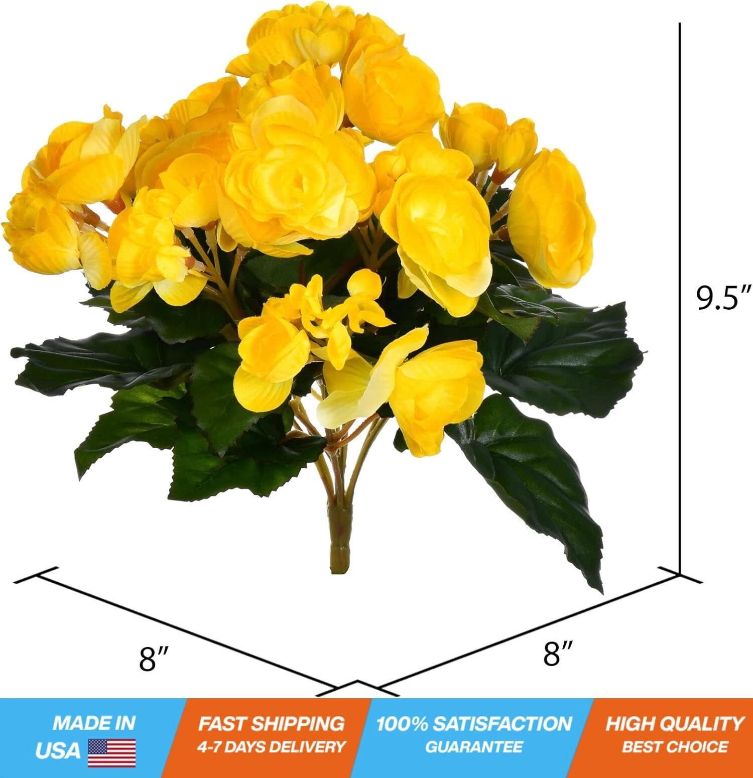 9.5″ Artificial Yellow Polyester Begonia Bush