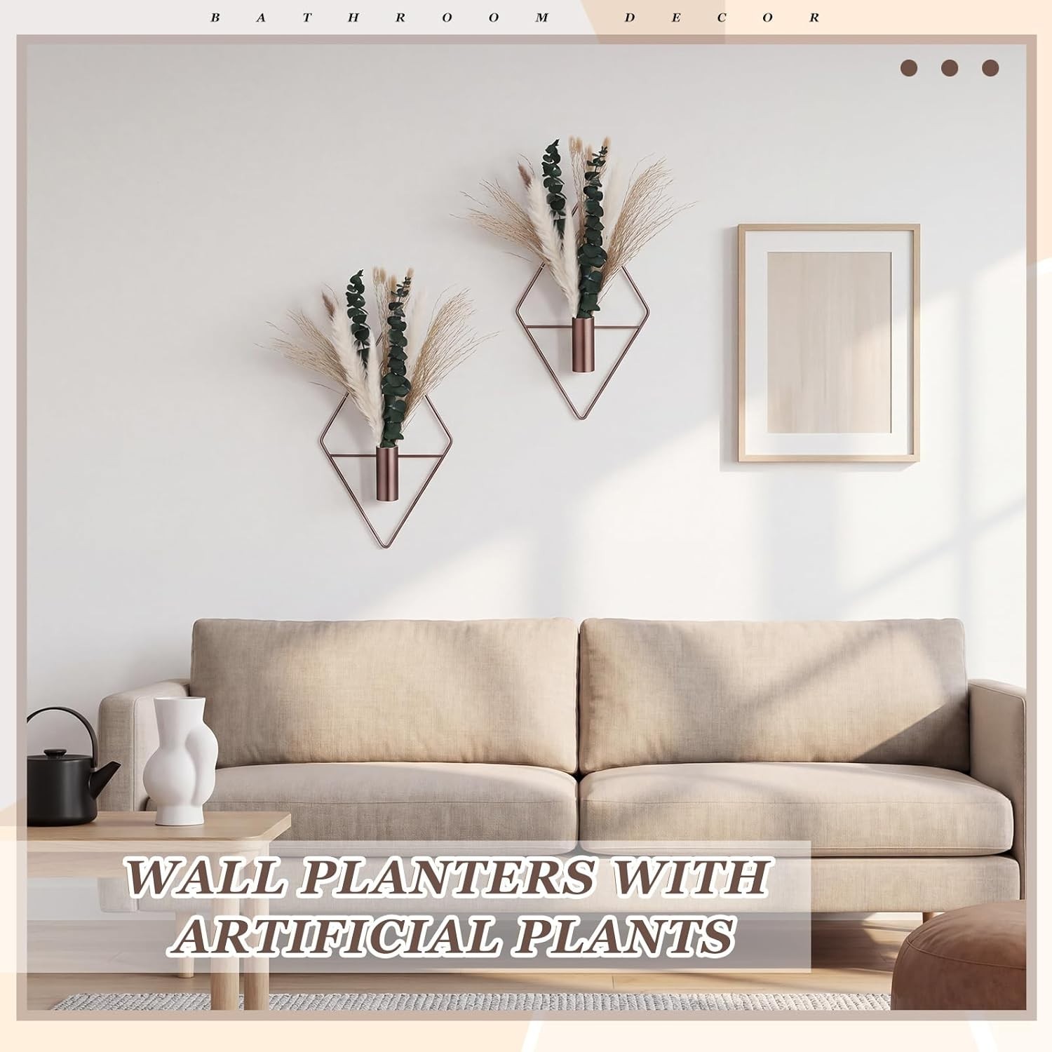4 Pcs Metal Wall Hanging Planters with Fake Plants Eucalyptus Pampas Grass In…