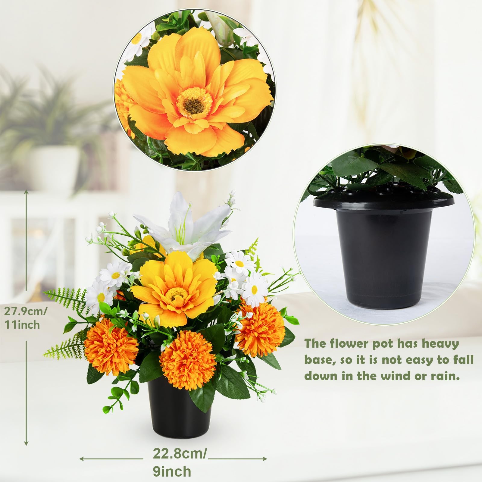 Artificial Grave Flowers in Pots, Potted Artificial Chrysanthmums Lily Daisy …