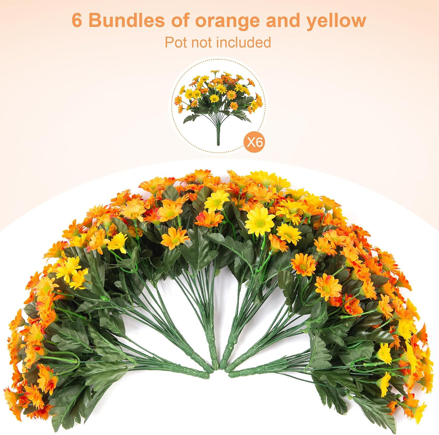 Fake Mums Fall Artificial Flowers for Outdoor Decoration, 6 Bundles Faux Silk Da