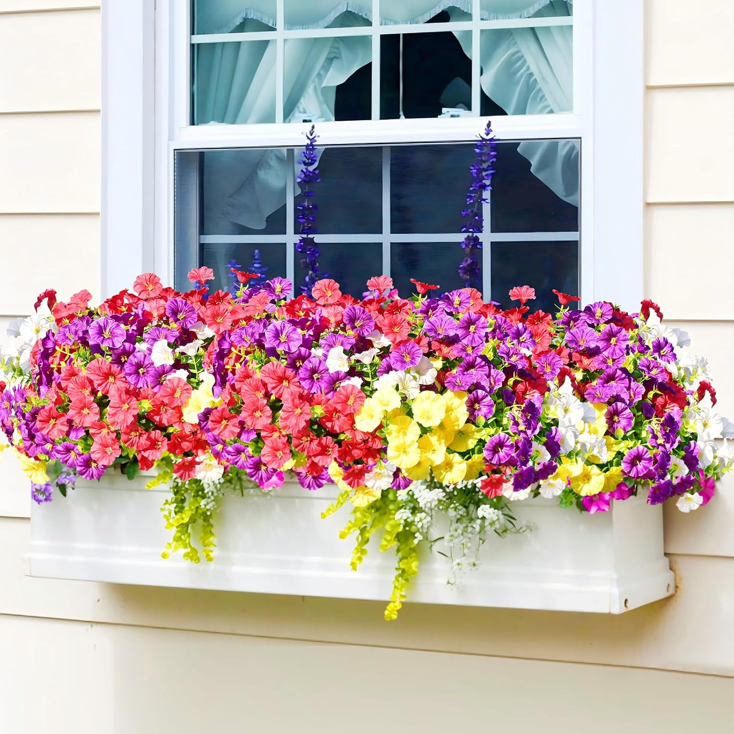 Artificial Flowers for Outdoors, 14 Bundles Fake Outdoor Flowers, UV Resistant A