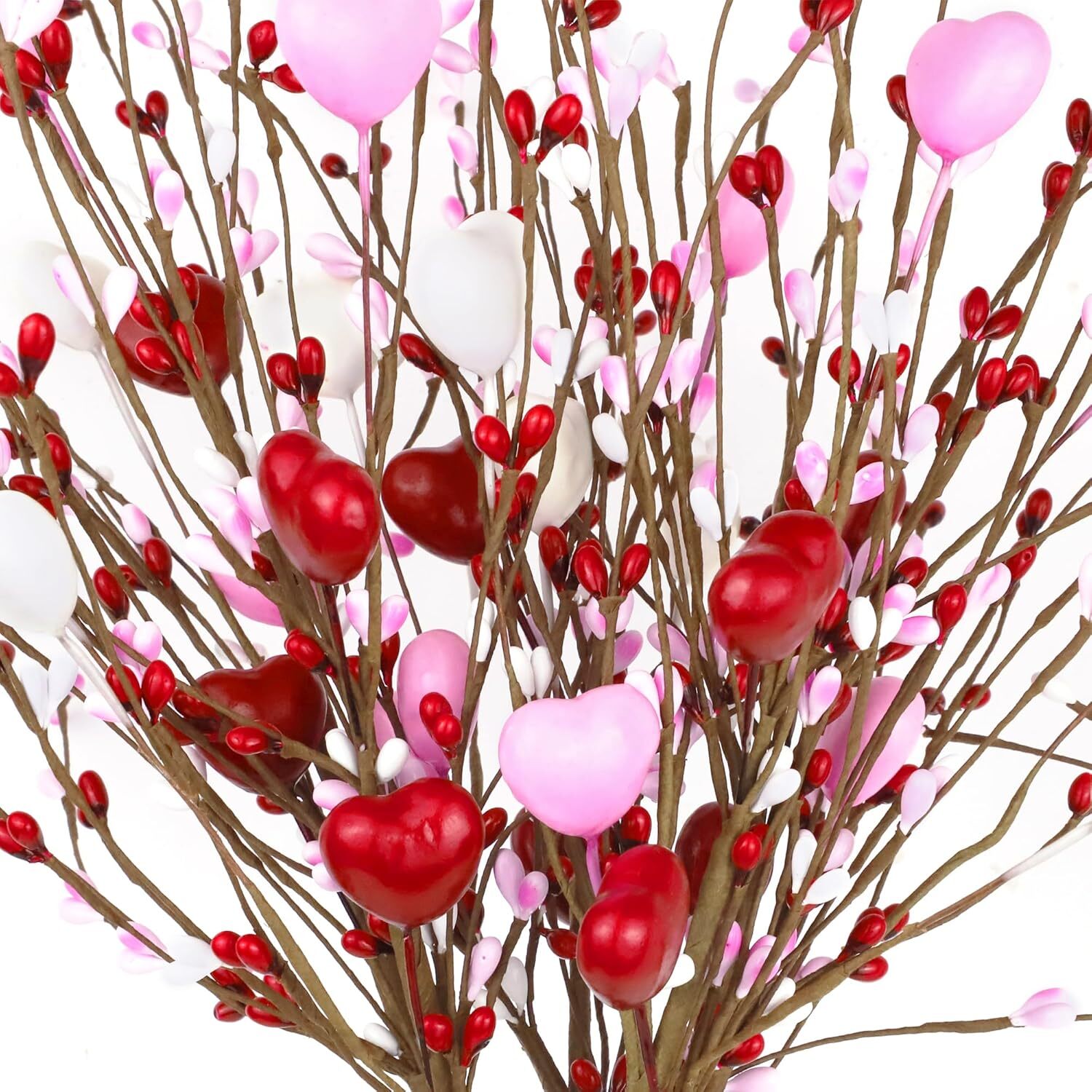 Valentines Day Decorations Artificial Hearts Flowers Berry Stems Gifts, 6 Packs