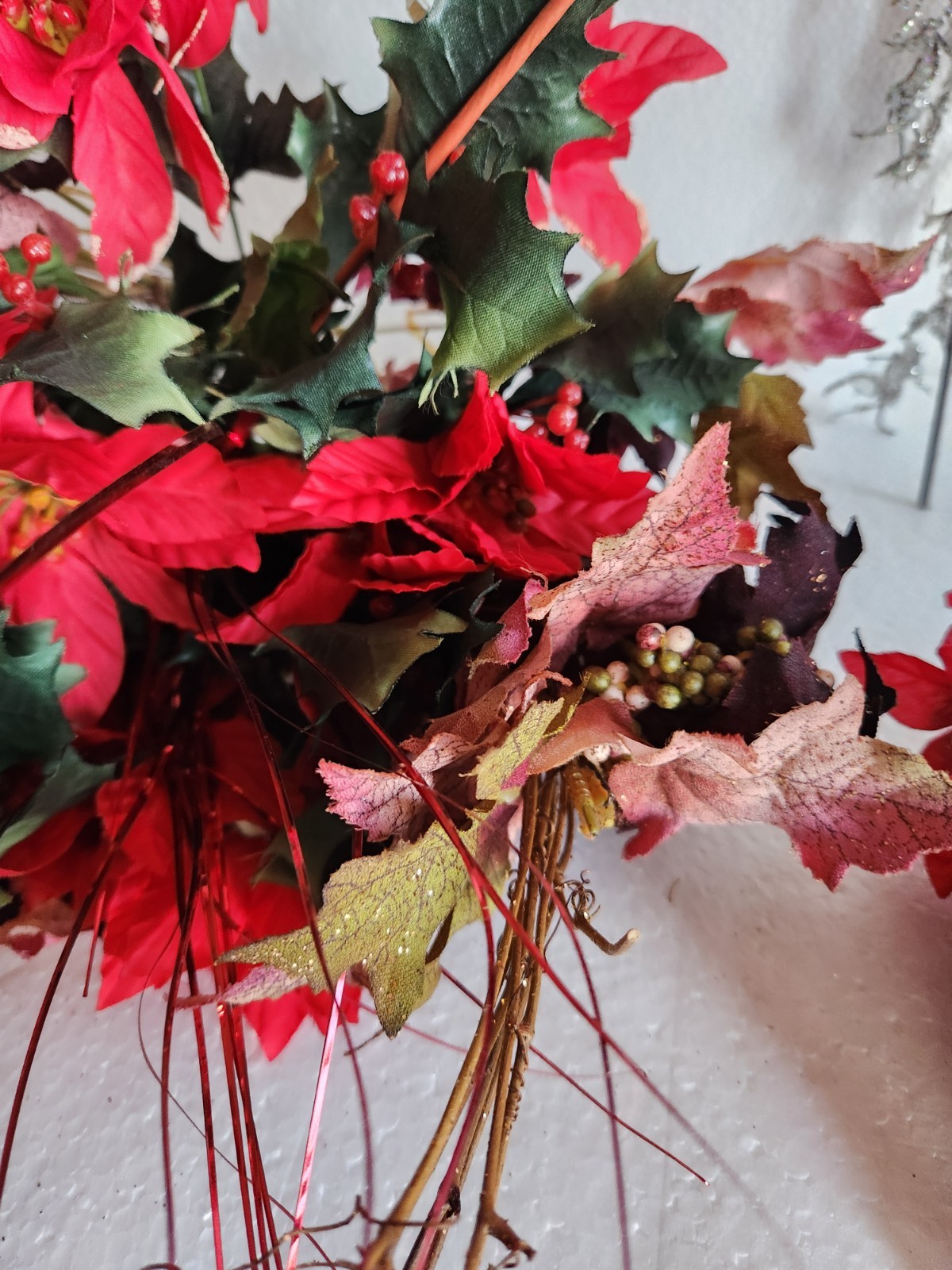 Artificial Christmas Flowers & Bouquets • Poinsettia, Mistletoe Autumn Leaves