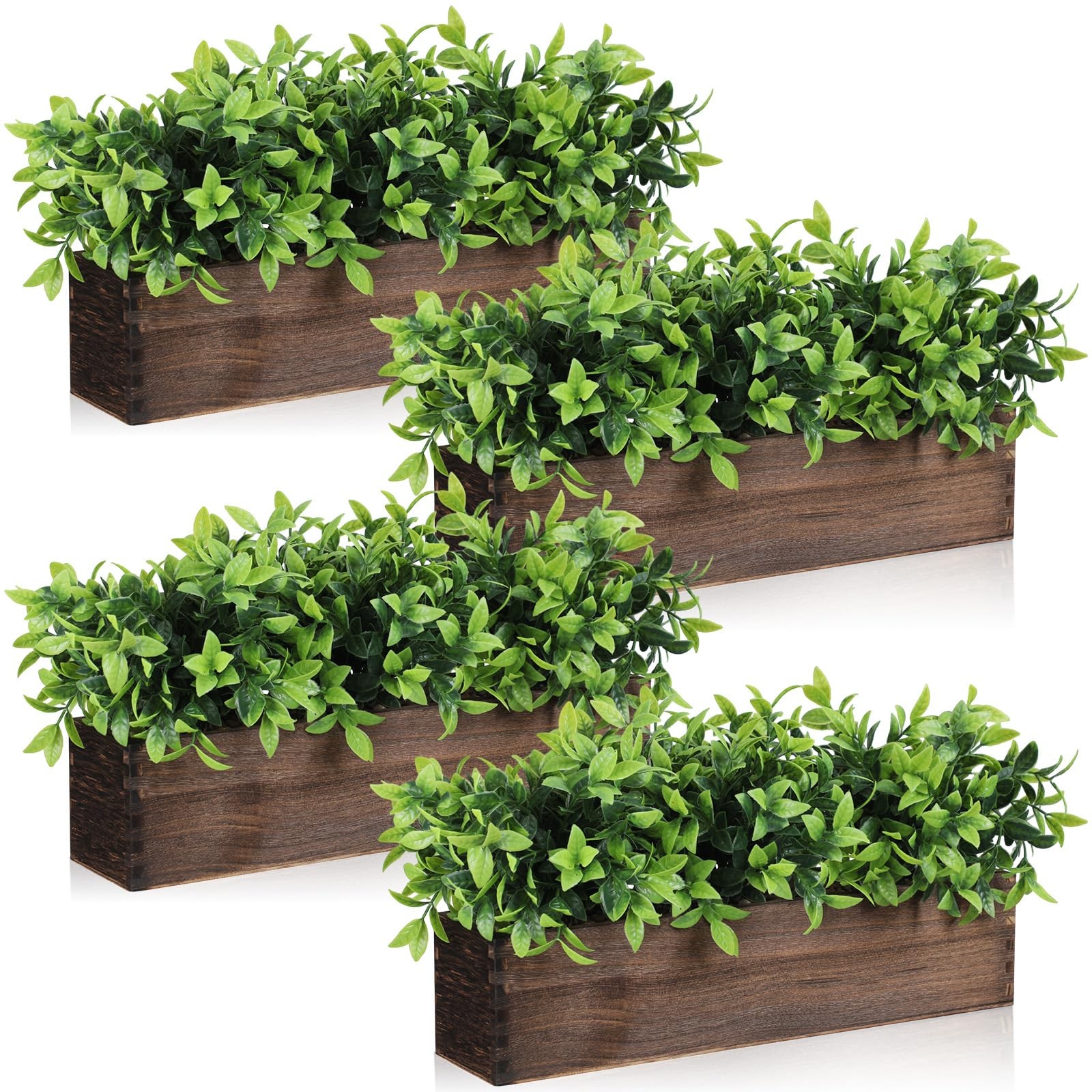 4 Pack 16 ” Artificial Eucalyptus Plants in Rectangular Rustic Wooden Plante…