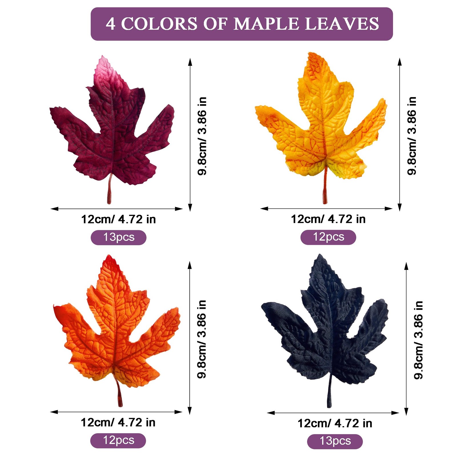 50 Pcs Autumn Maple Leaf Artificial Fall Leaves 9.8cm 3.1 Inch Halloween Decor