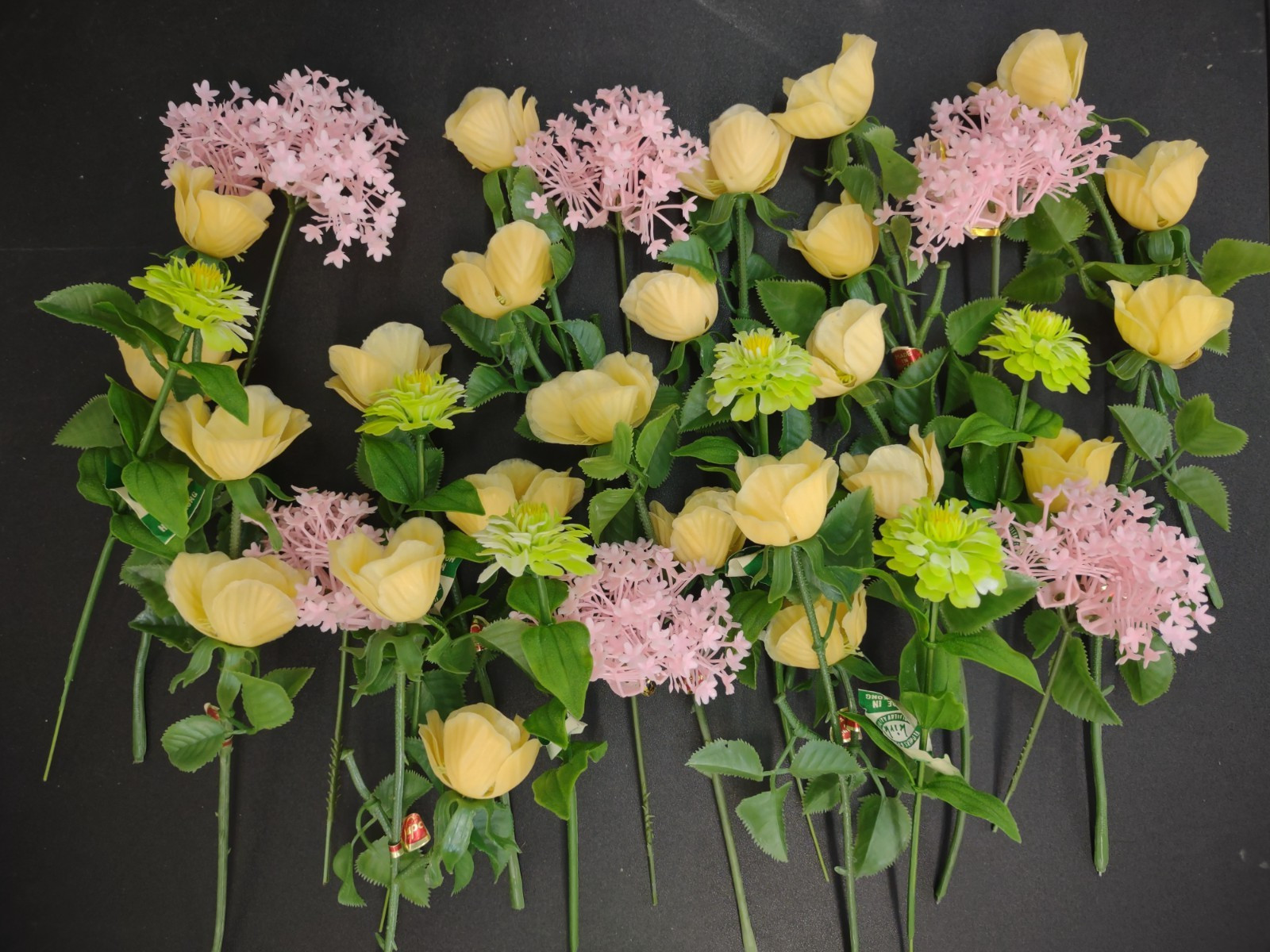 24 Pieces Vintage Poly Flower Stems from the 1960s & Early 70s, New with Tags