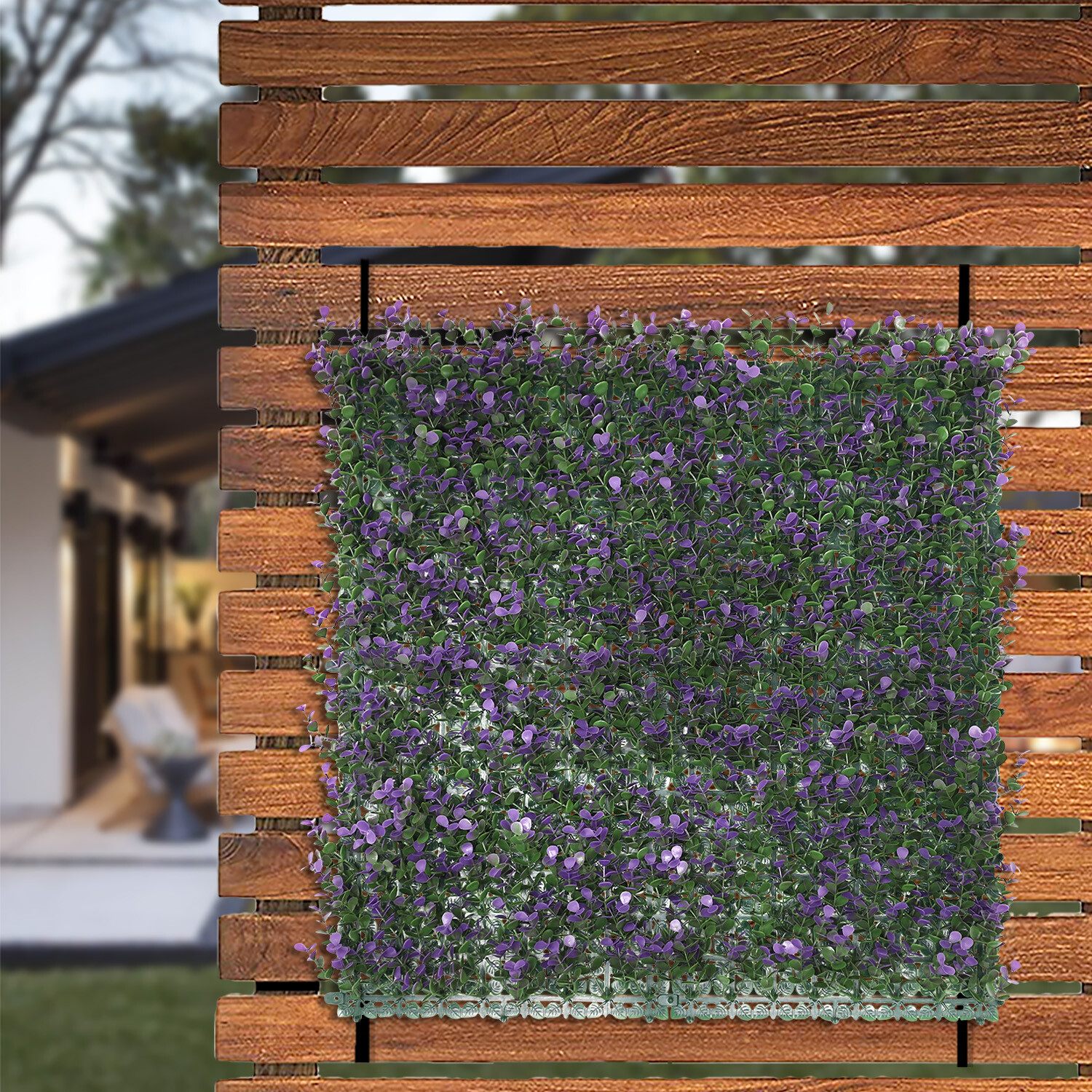 20×20″ Artificial Faux Lavender Buxus Fence Wall Decor Panel With Cover Back